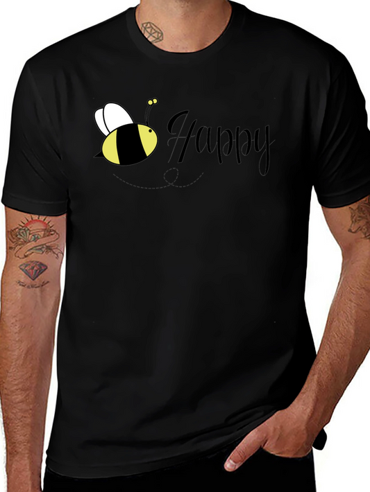 Bee Happy Graphic T-Shirt - Black Crew Neck Tee