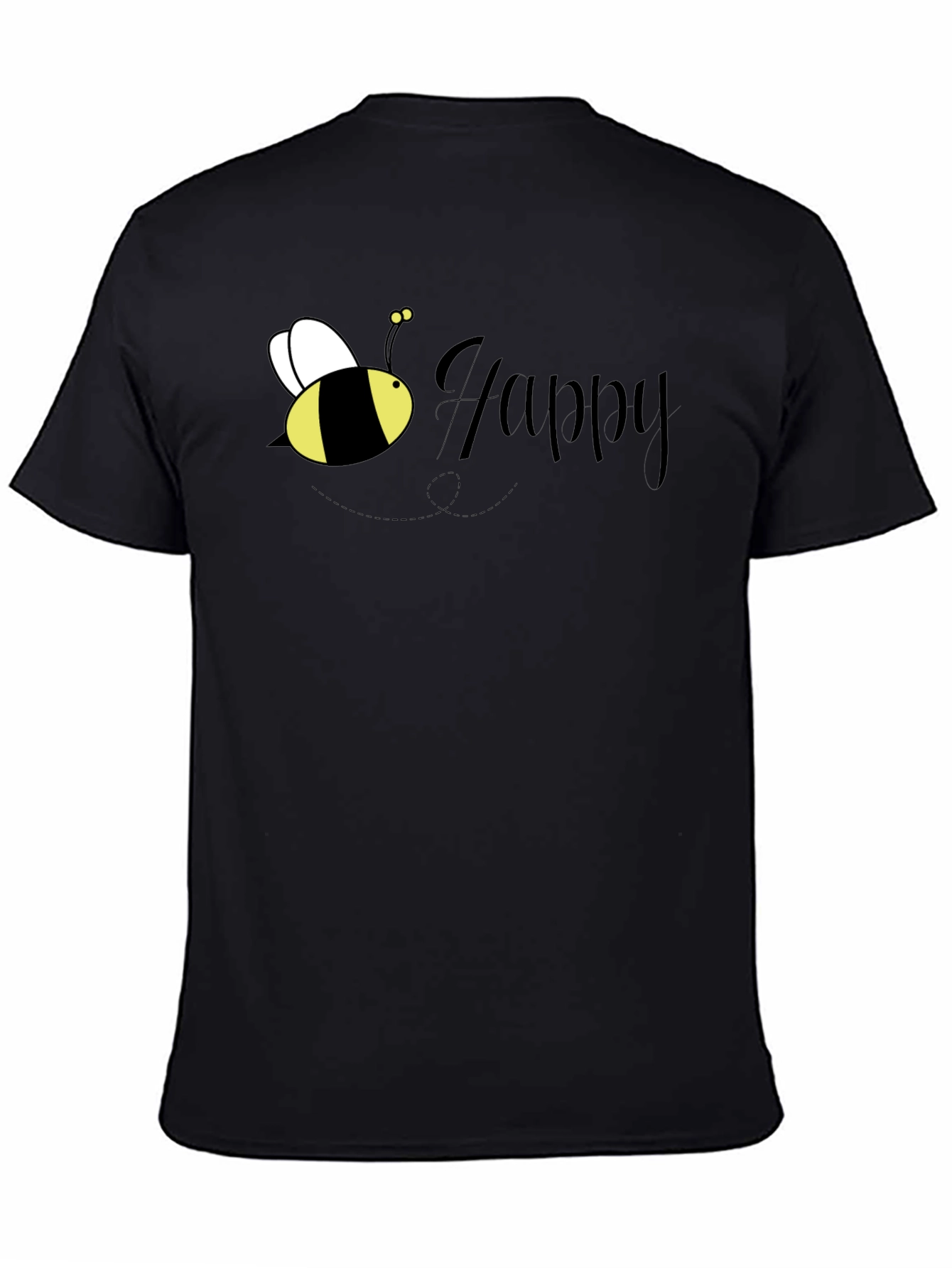 Bee Happy Graphic T-Shirt - Black Crew Neck Tee