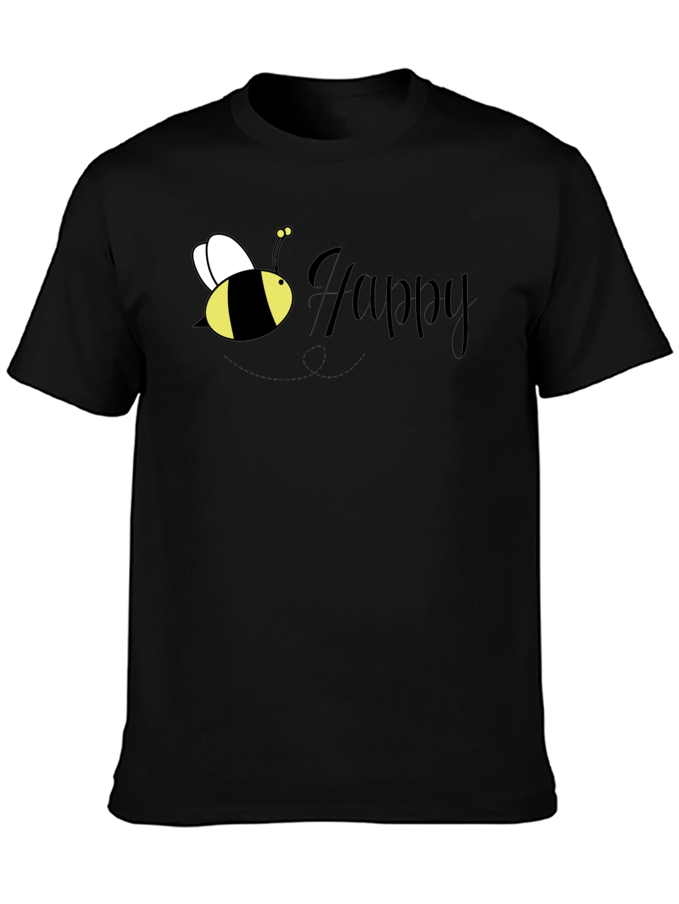 Bee Happy Graphic T-Shirt - Black Crew Neck Tee