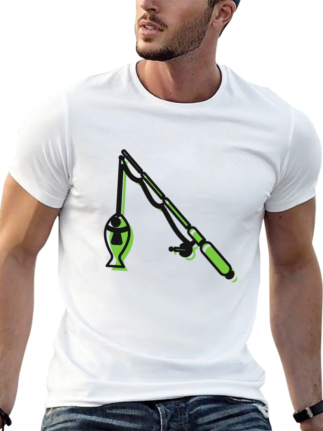 Fishing Graphic T-Shirt - Black Cotton Blend Tee