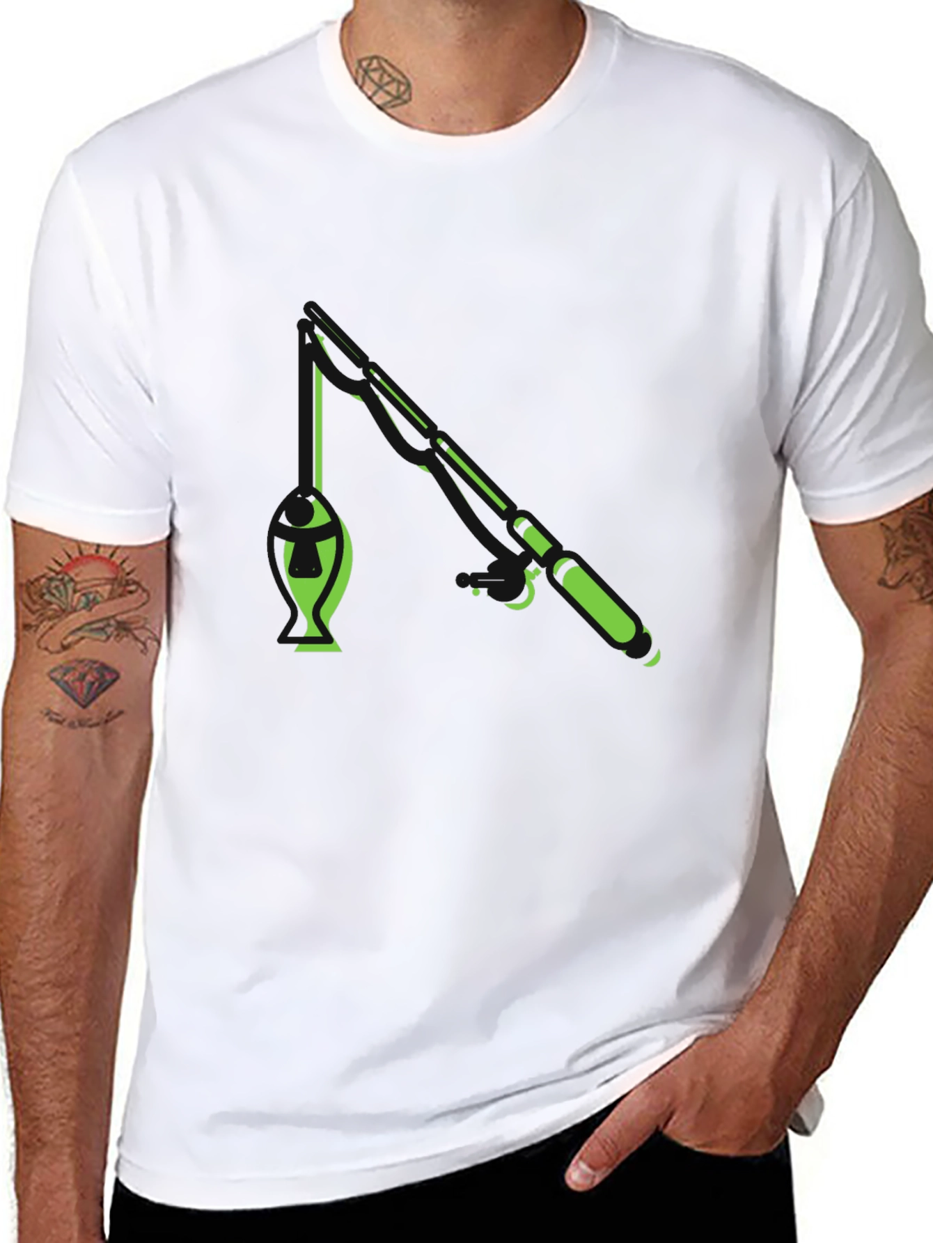 Fishing Graphic T-Shirt - Black Cotton Blend Tee