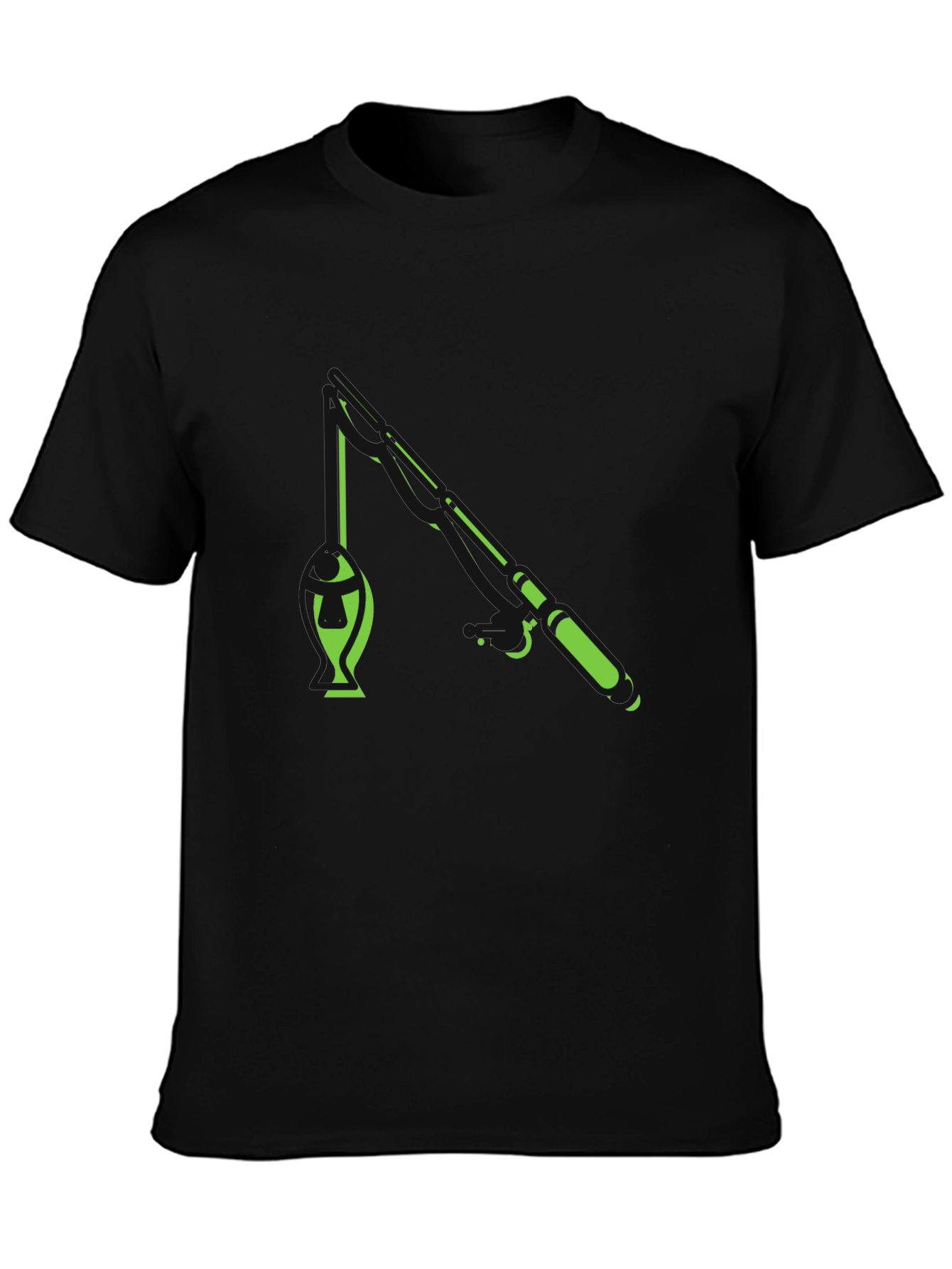 Fishing Graphic T-Shirt - Black Cotton Blend Tee