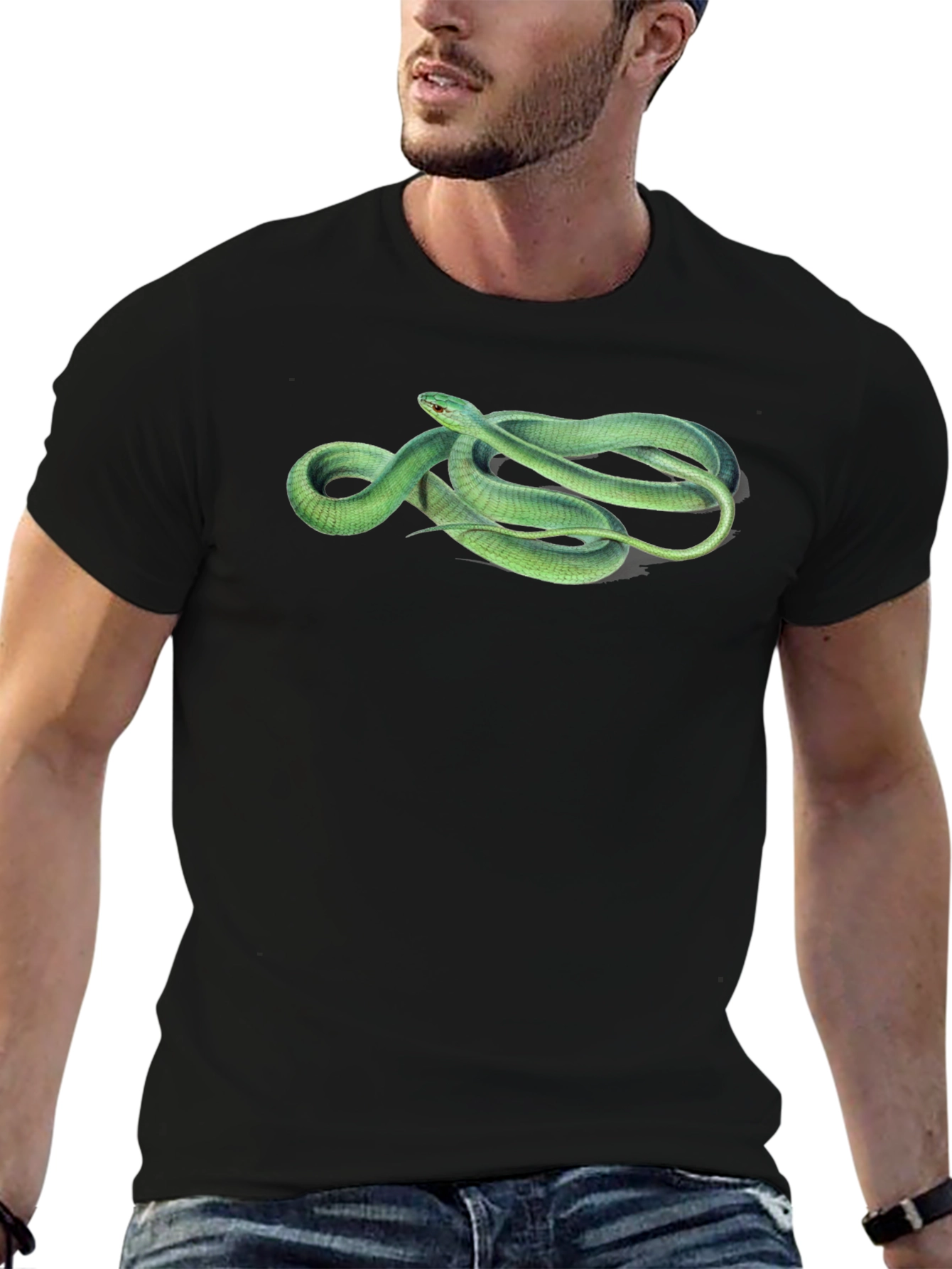 Green Snake Graphic T-Shirt - Stylish Mens Tee