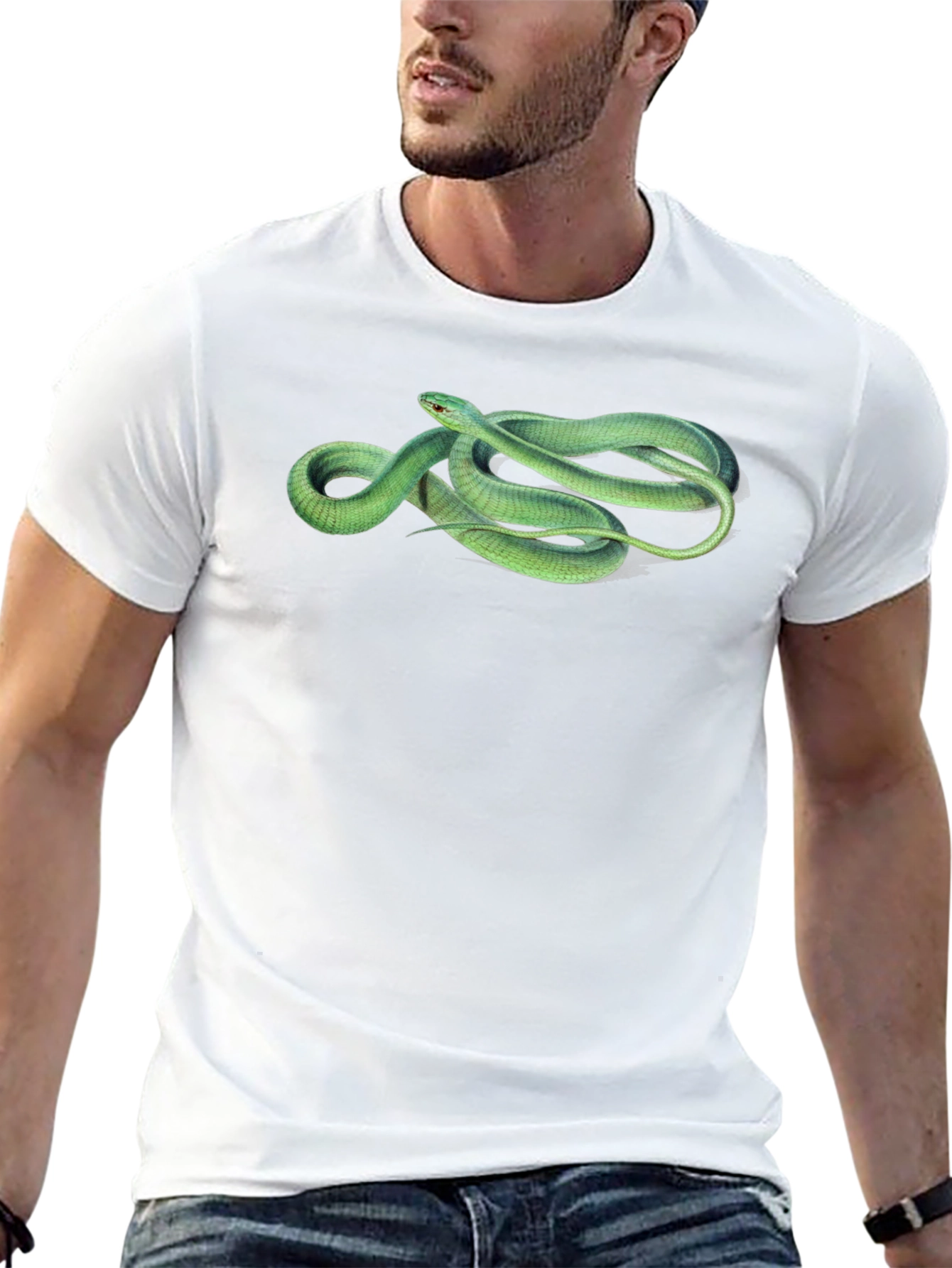 Green Snake Graphic T-Shirt - Stylish Mens Tee