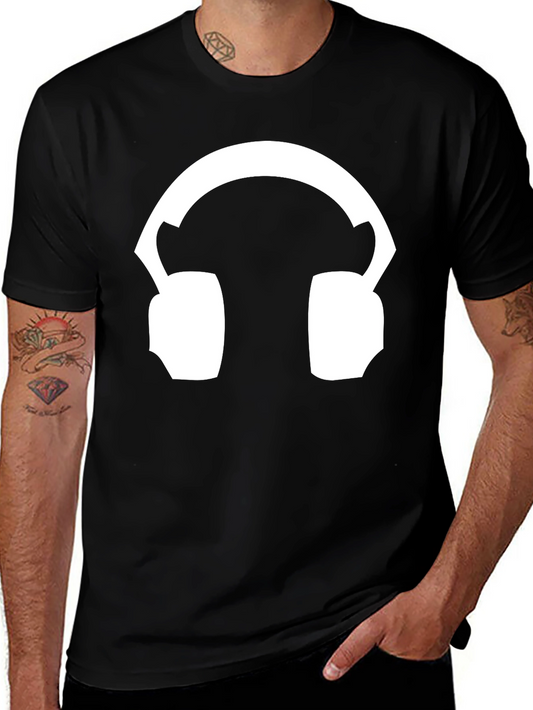 Headphone Graphic Tee - Black Cotton T-Shirt