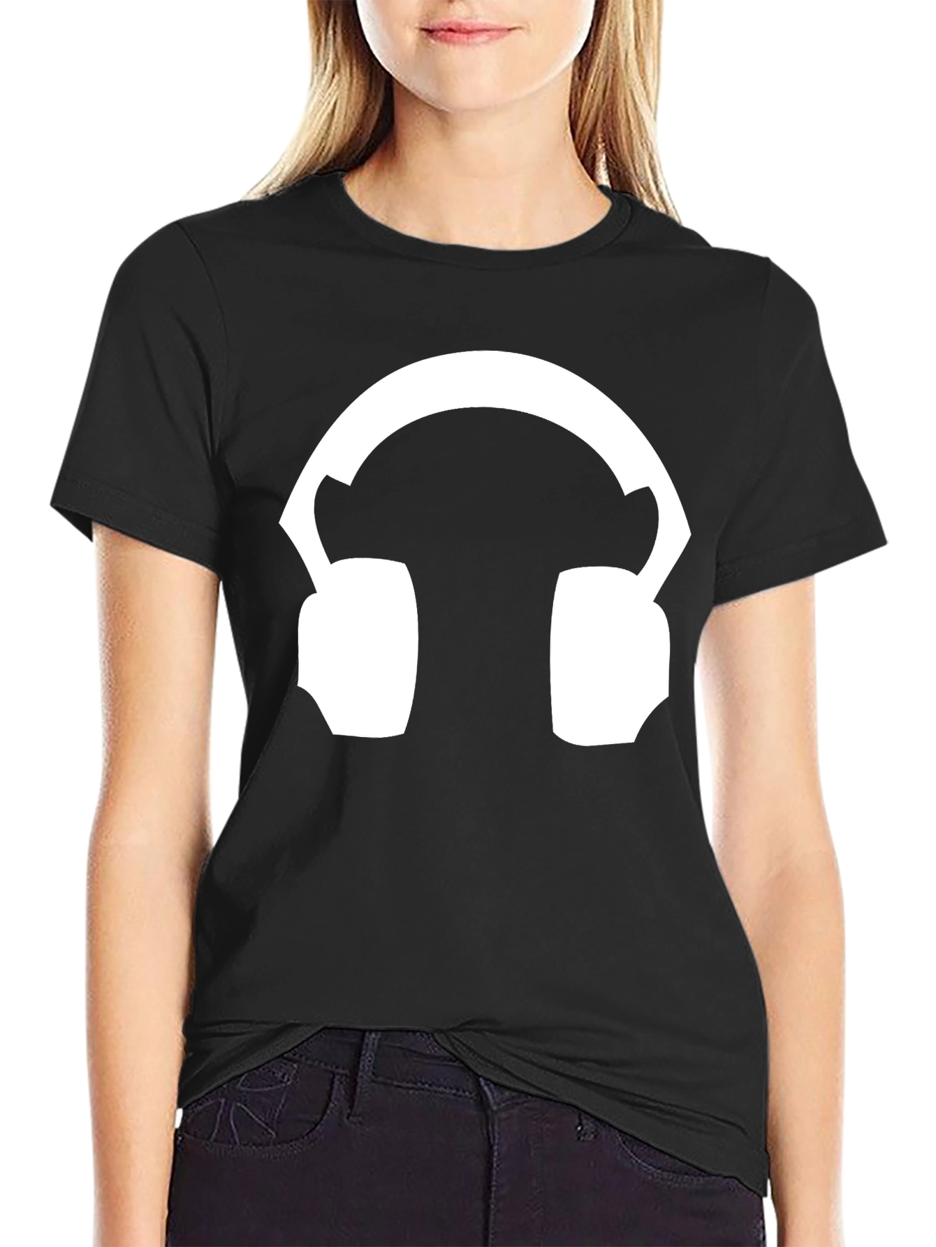 Headphone Graphic Tee - Black Cotton T-Shirt
