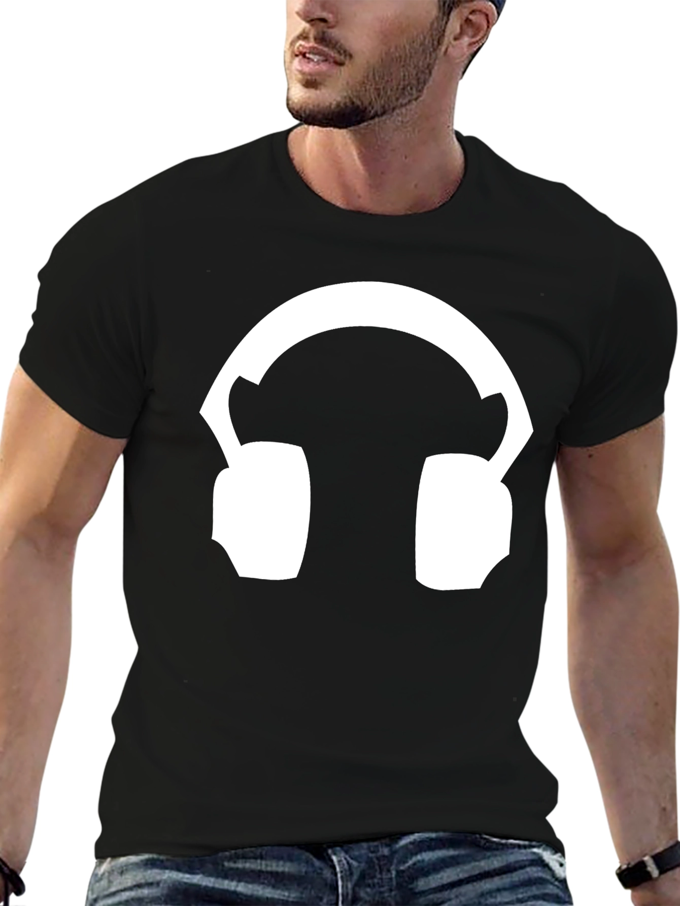 Headphone Graphic Tee - Black Cotton T-Shirt