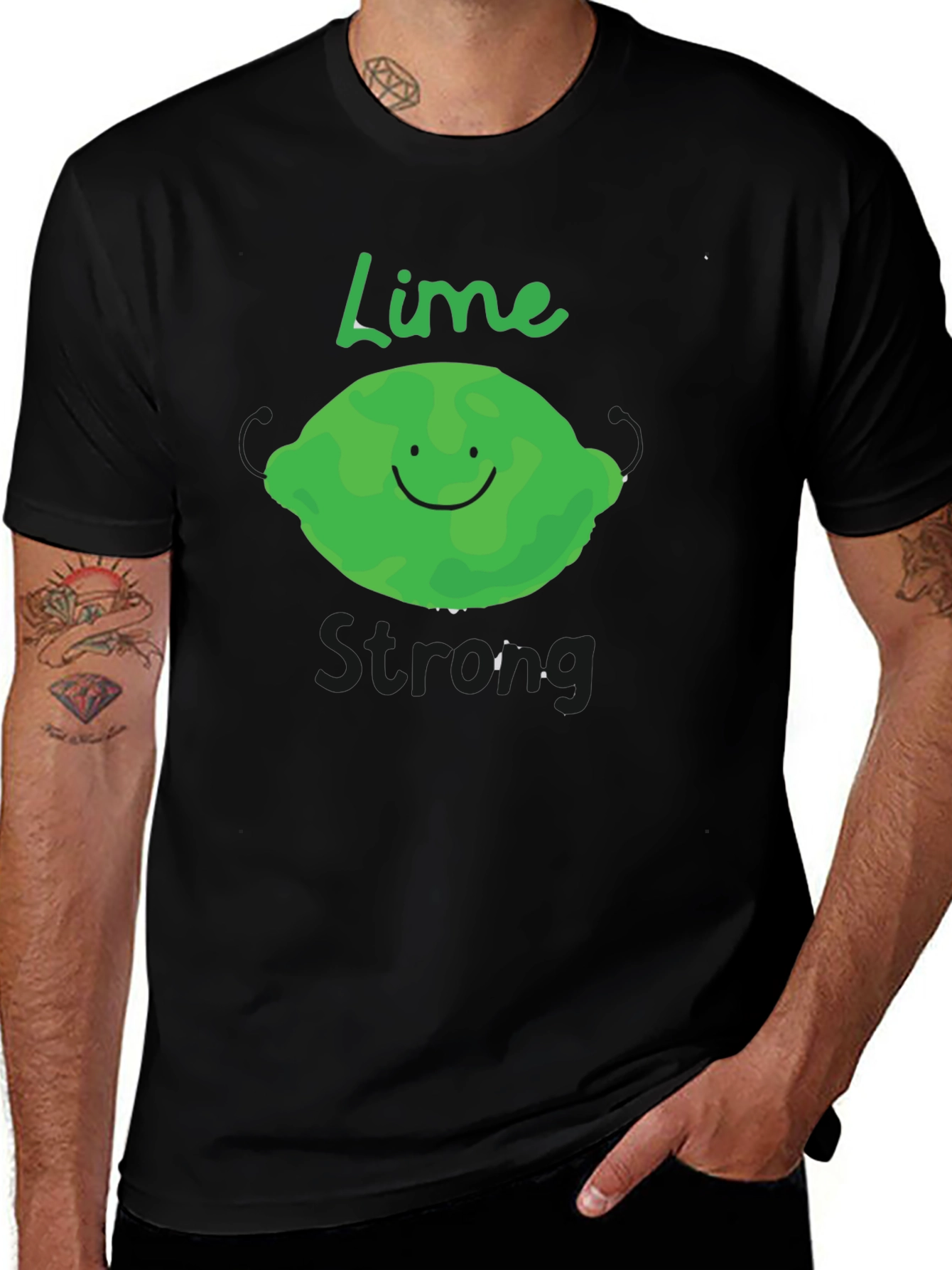 Lime Strong Black T-Shirt - Funny Fruit Graphic Tee