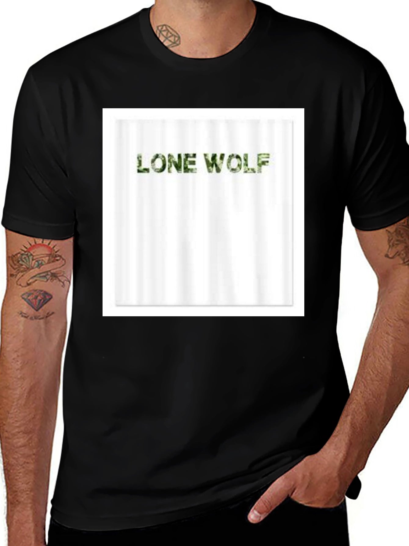 Lone Wolf Camo Tee - Mens Black T-Shirt