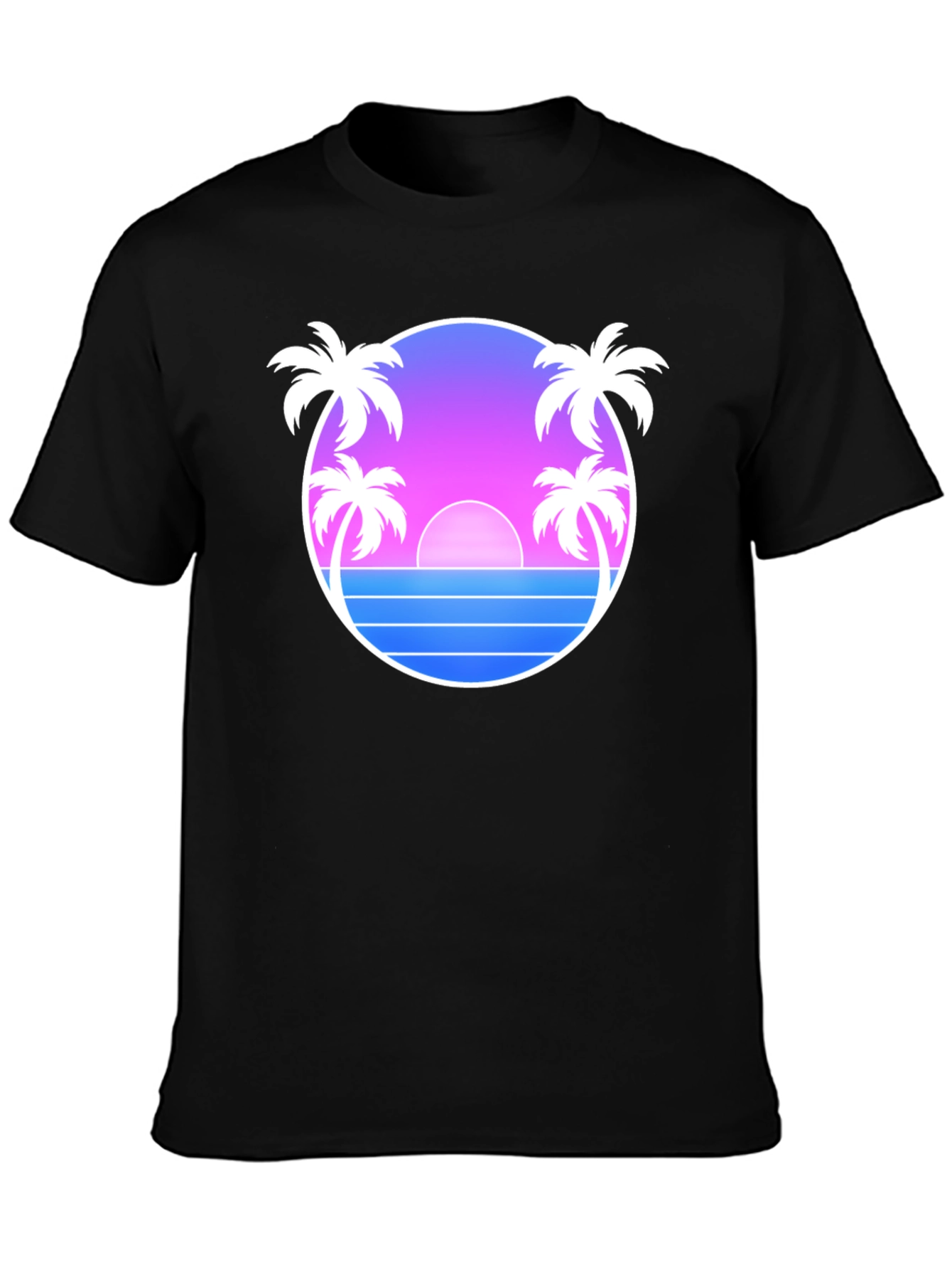 Retro Sunset Palm Tree T-Shirt - Black