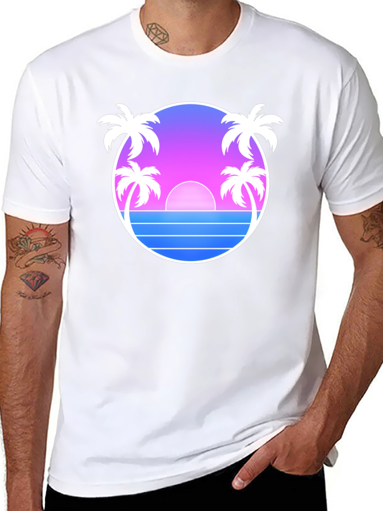 Retro Sunset Palm Tree T-Shirt - Black
