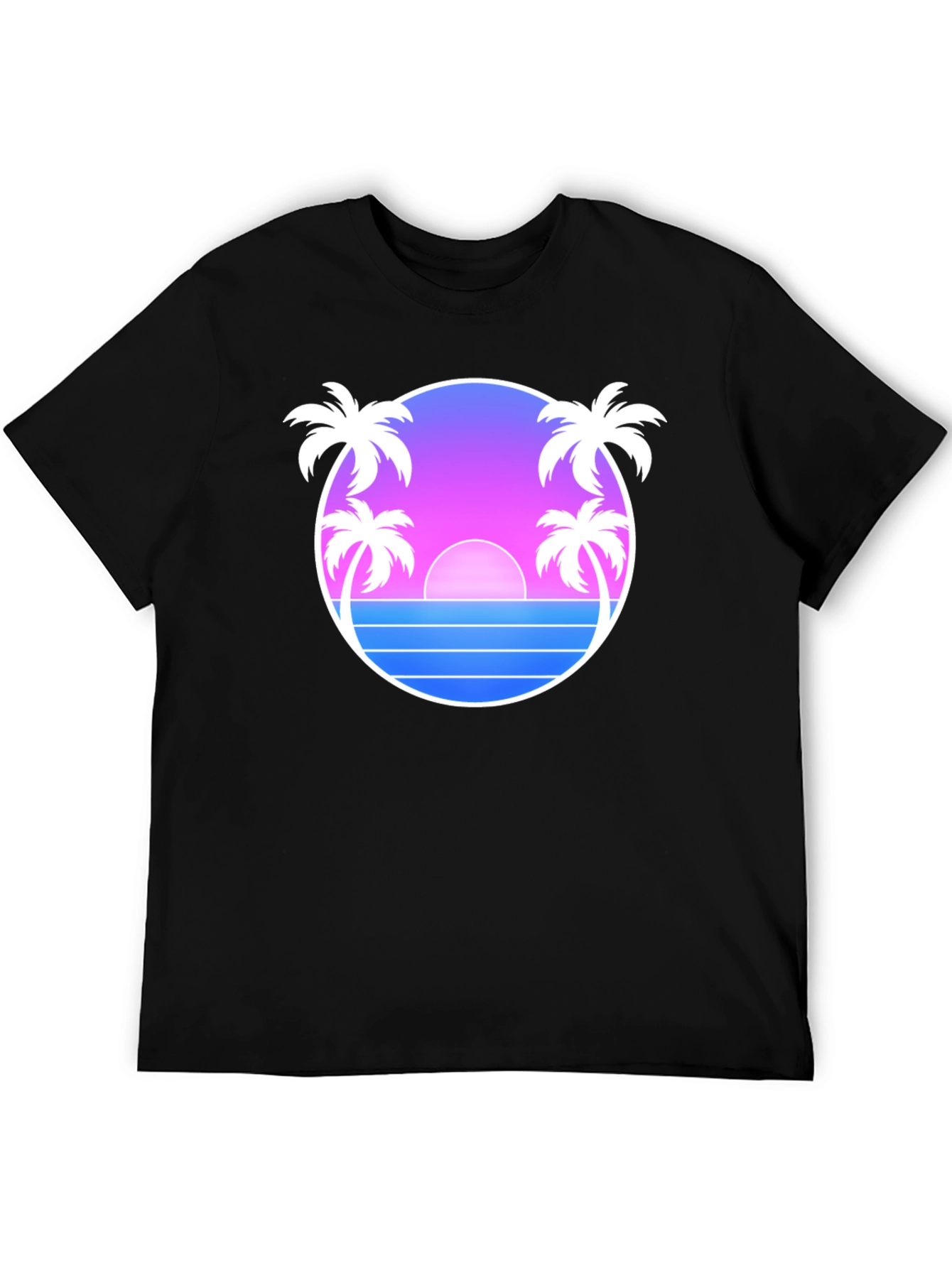 Retro Sunset Palm Tree T-Shirt - Black