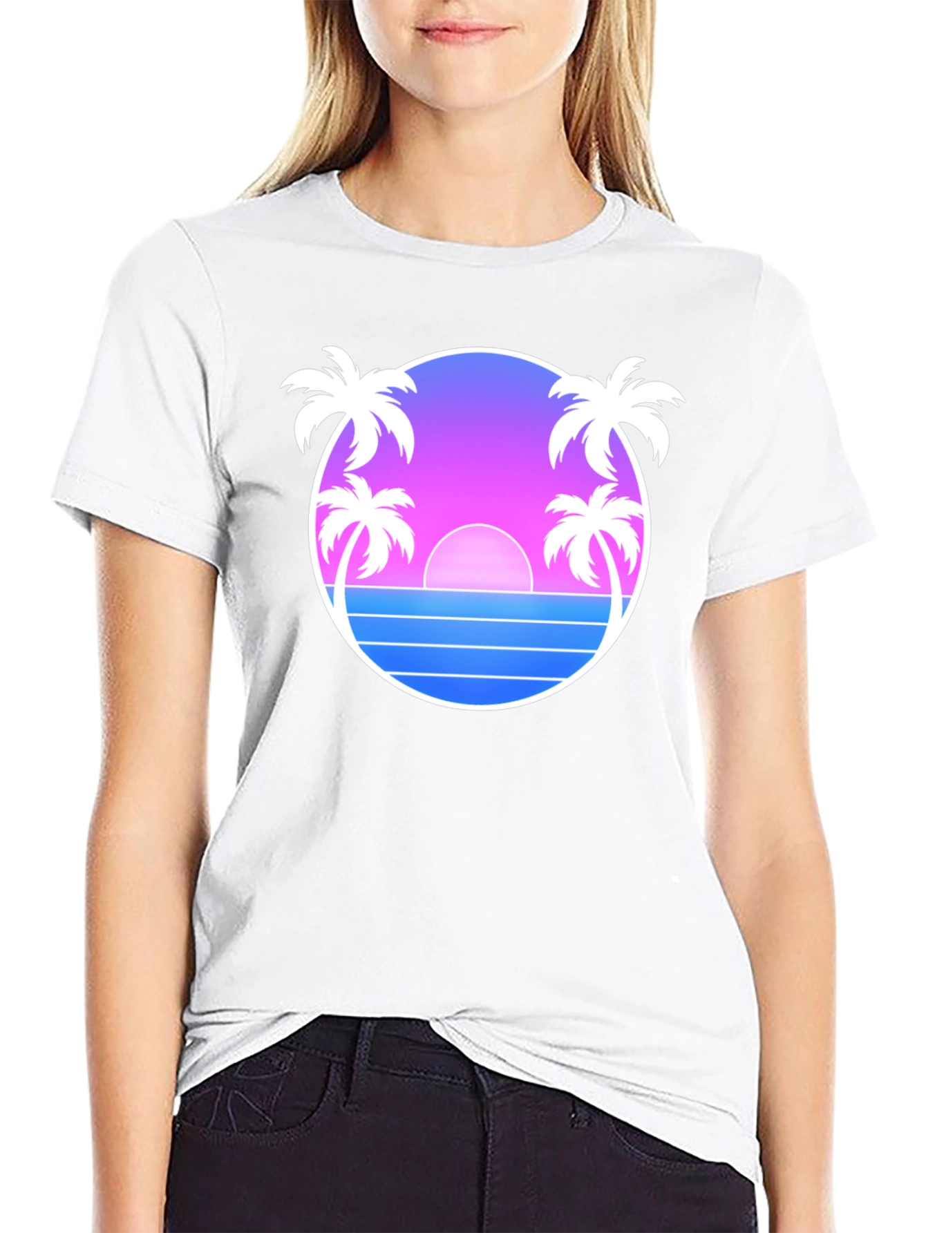 Retro Sunset Palm Tree T-Shirt - Black