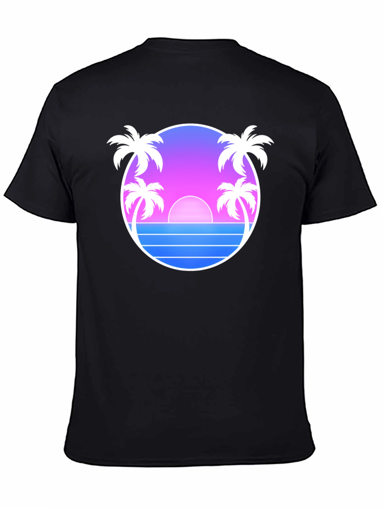 Retro Sunset Palm Tree T-Shirt - Black