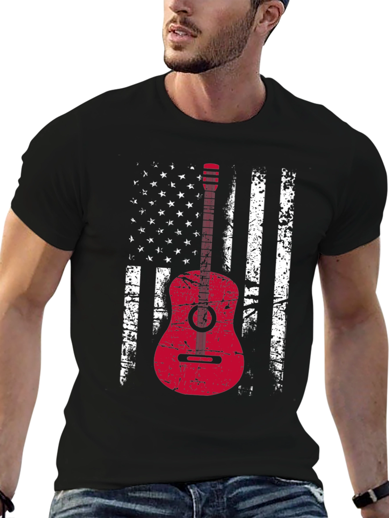 American Flag Guitar T-Shirt - Grunge Style