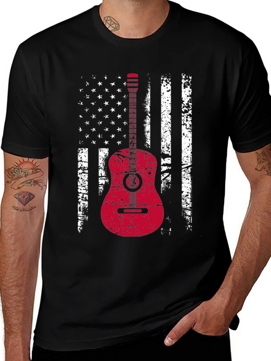 American Flag Guitar T-Shirt - Grunge Style