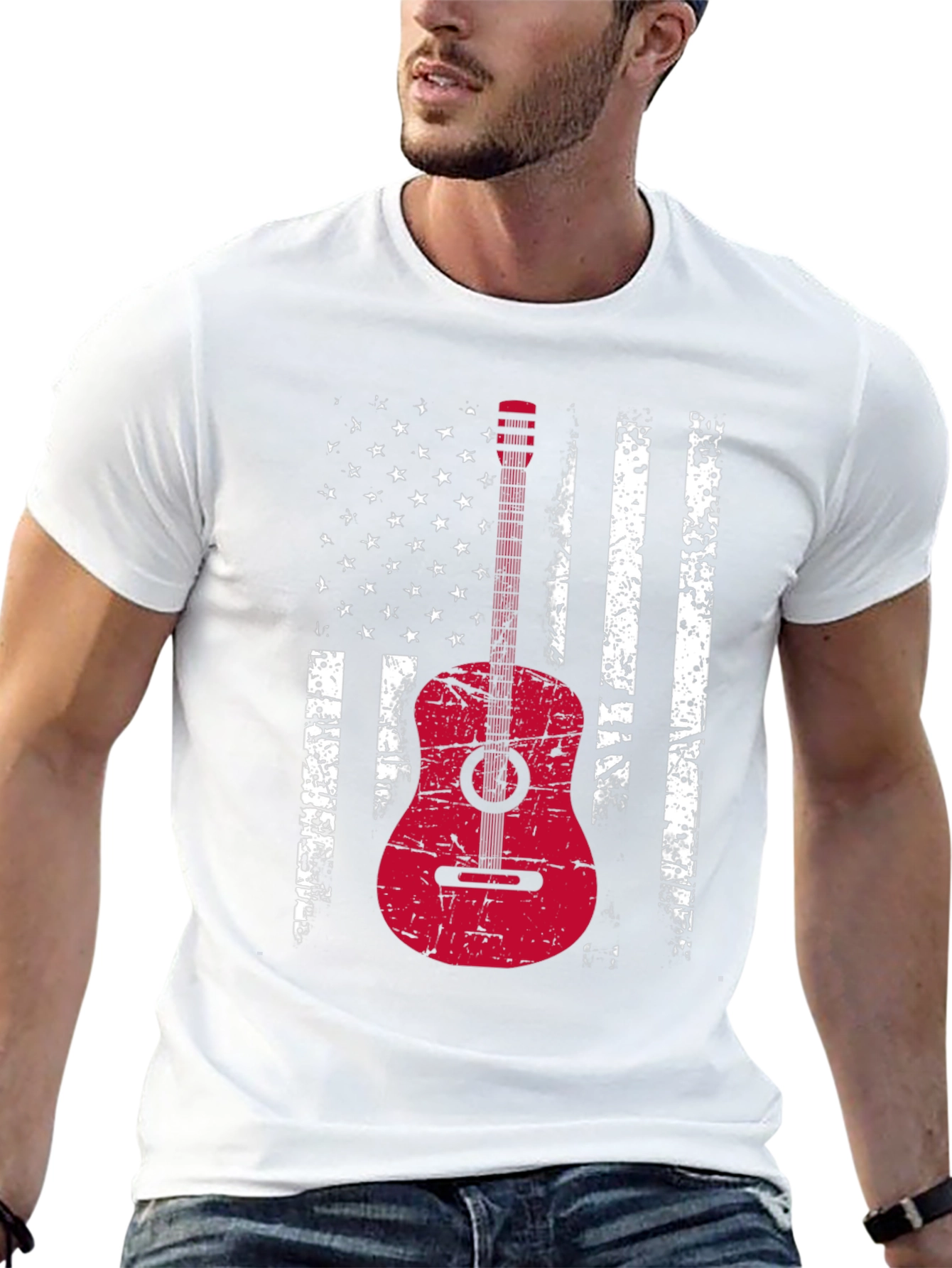 American Flag Guitar T-Shirt - Grunge Style