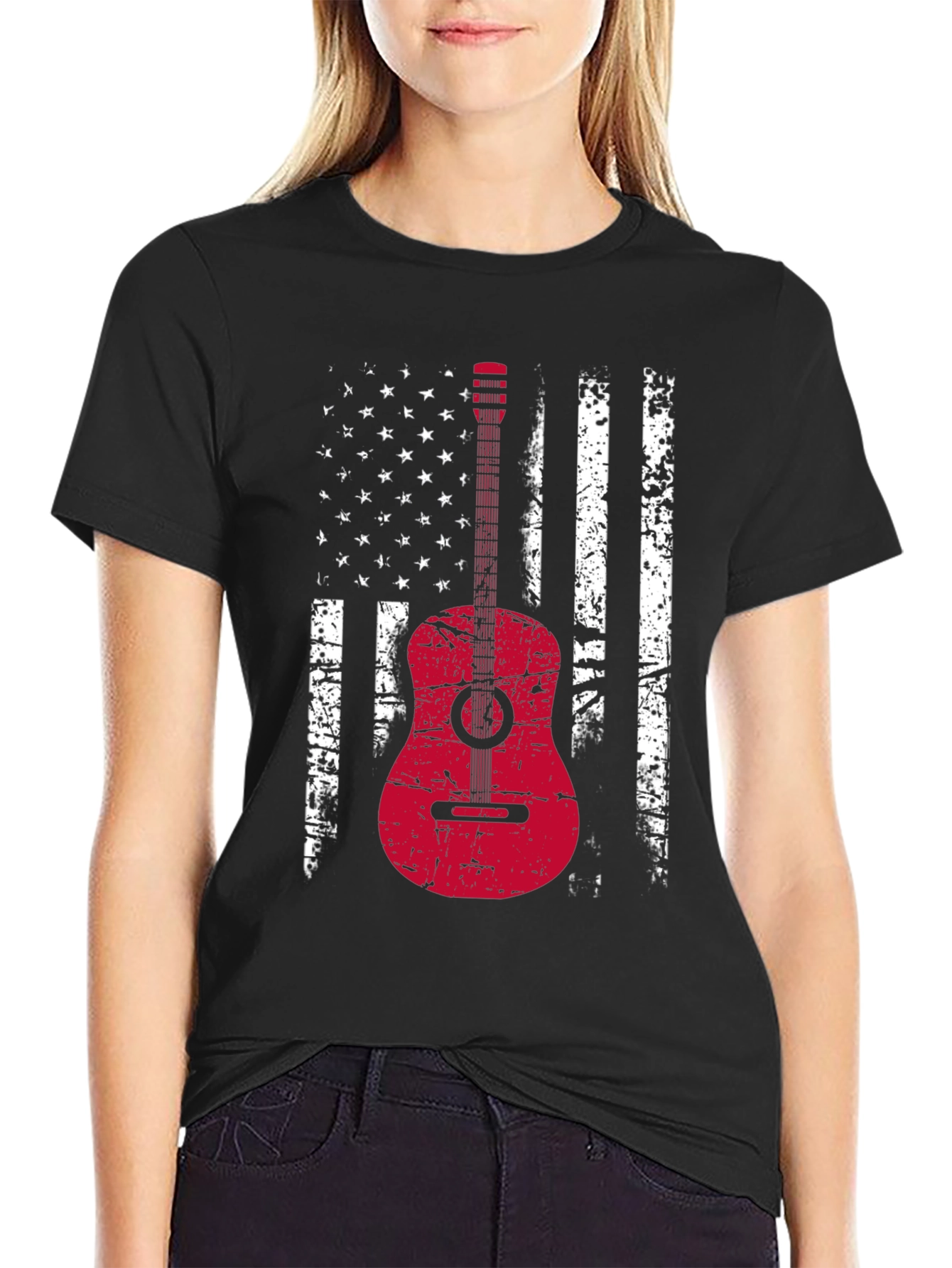 American Flag Guitar T-Shirt - Grunge Style