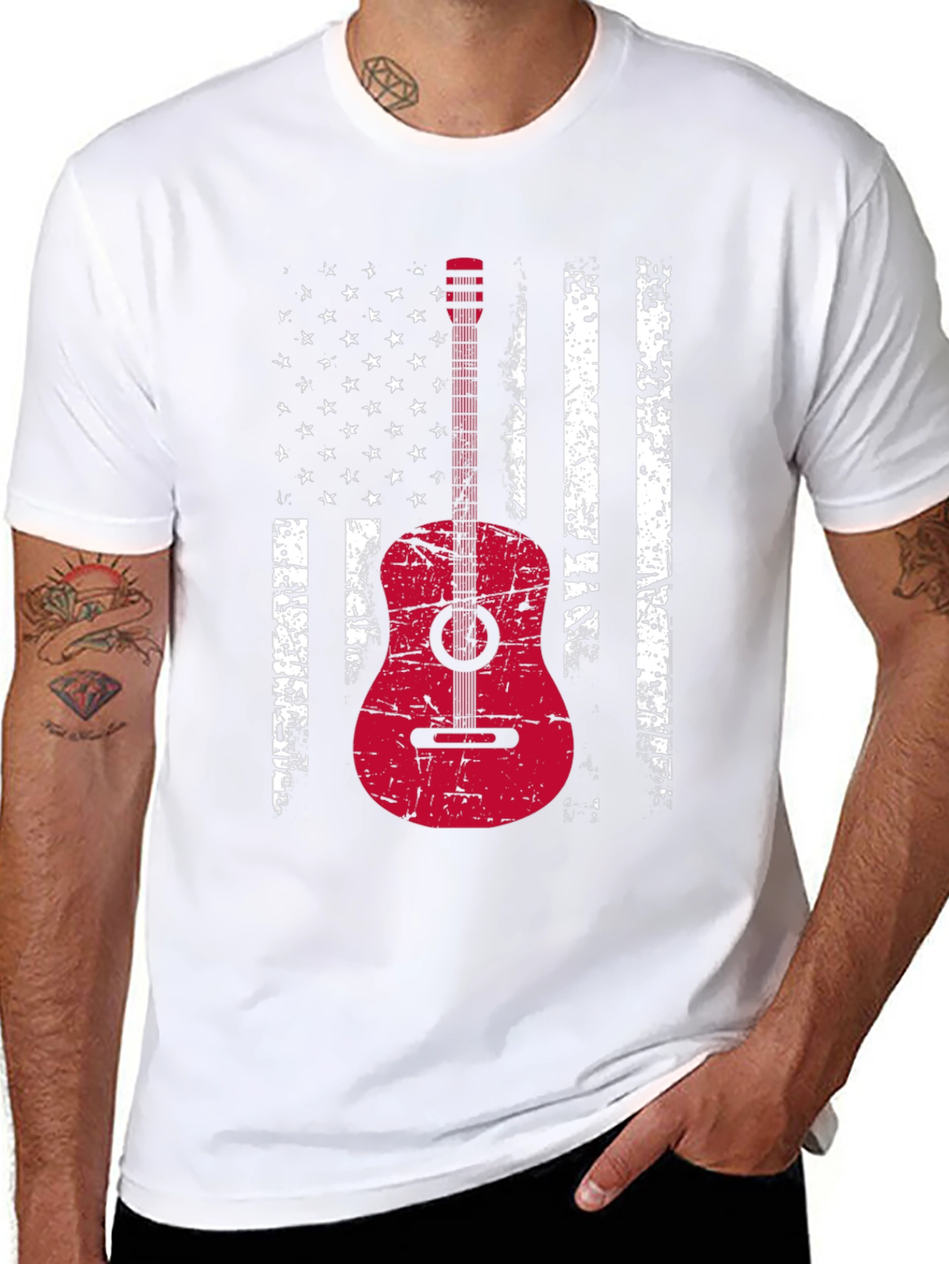 American Flag Guitar T-Shirt - Grunge Style