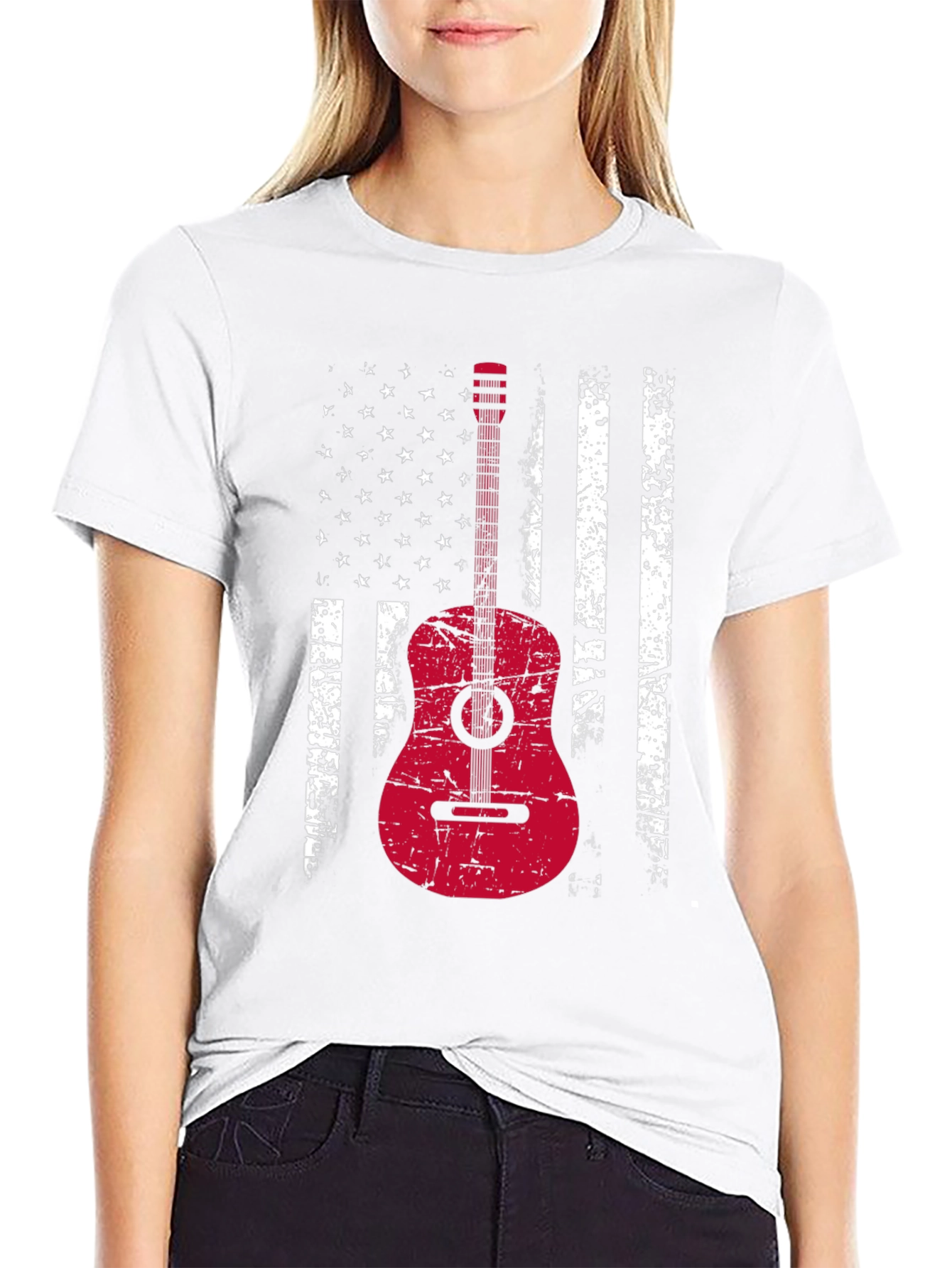 American Flag Guitar T-Shirt - Grunge Style