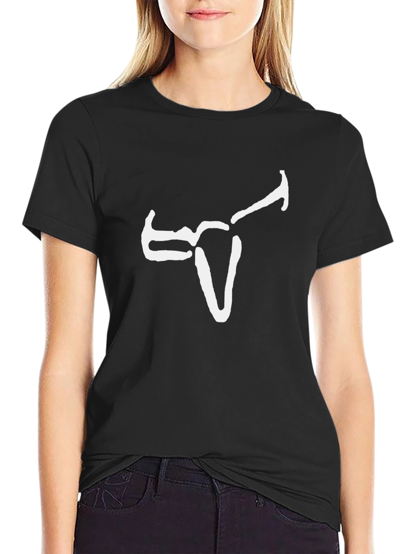 Abstract Bull Graphic Tee - Black Cotton Blend