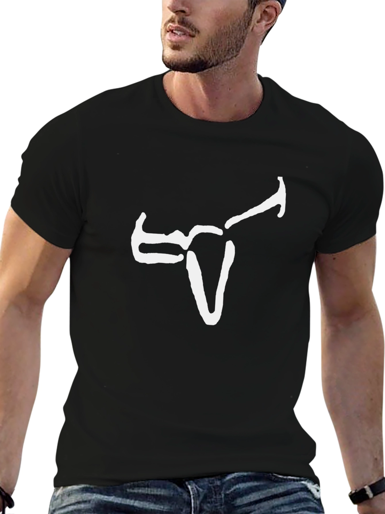 Abstract Bull Graphic Tee - Black Cotton Blend