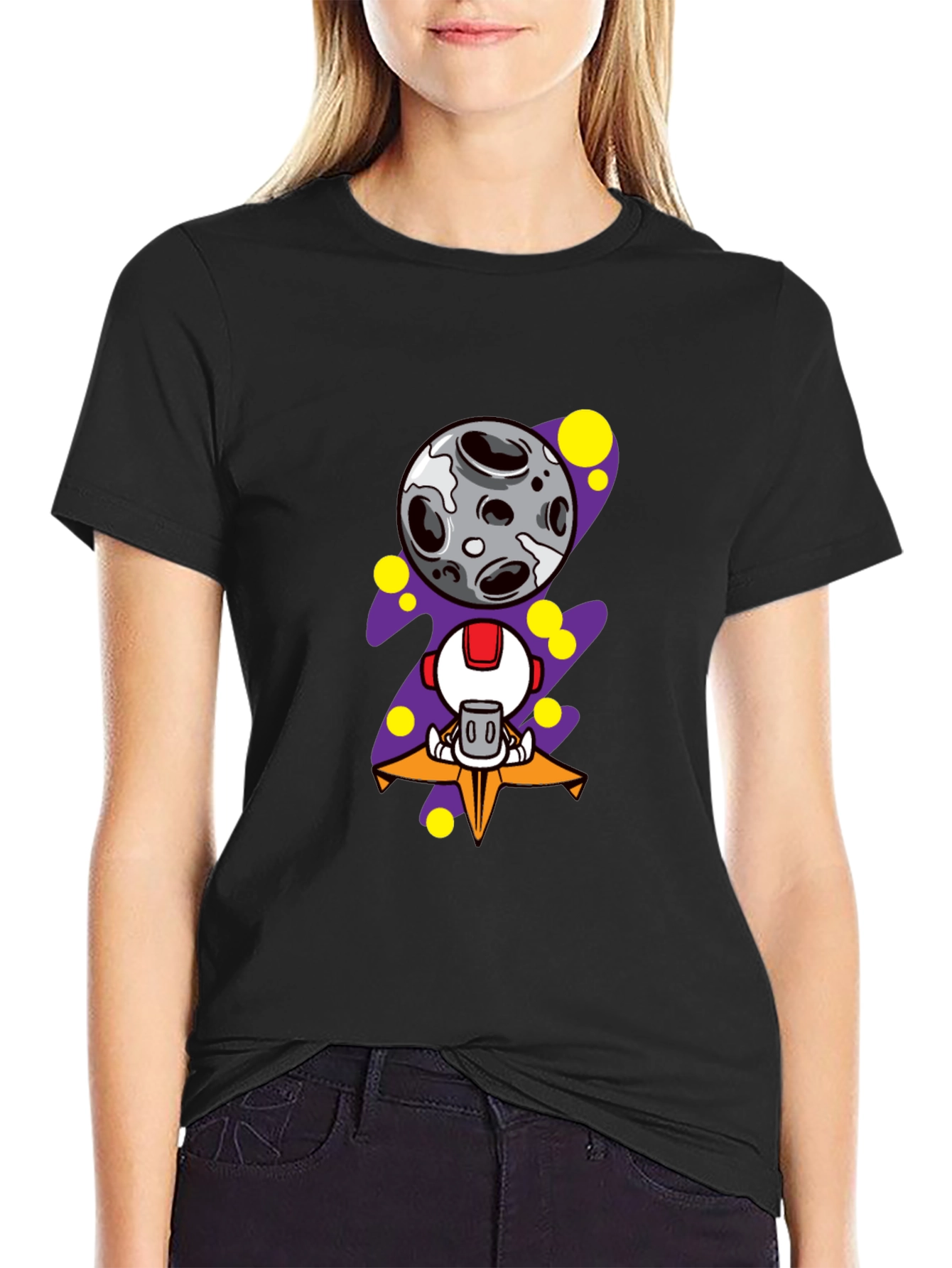 Astronaut Moon Graphic Tee - Black