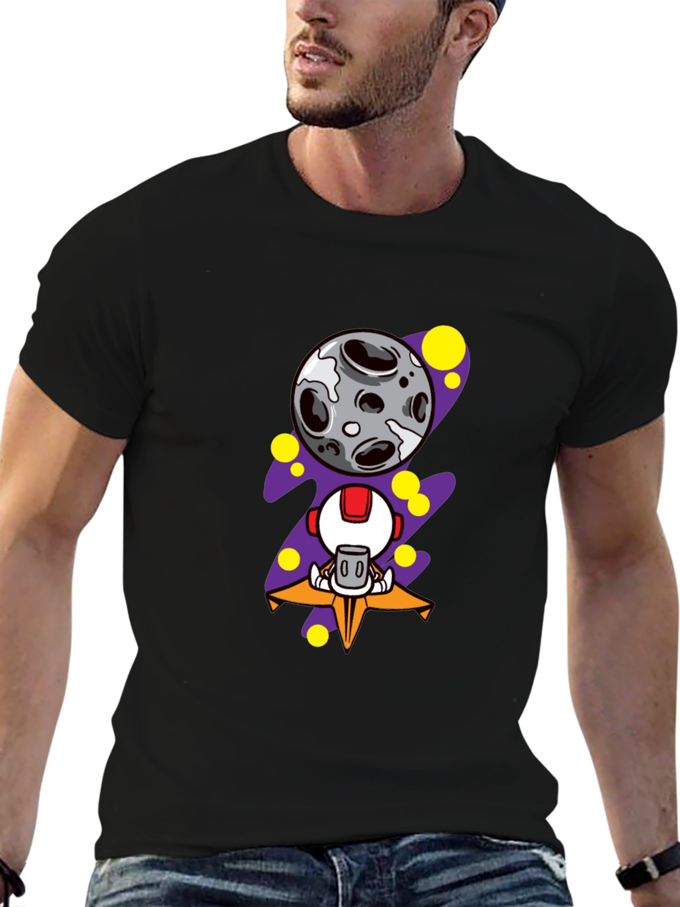 Astronaut Moon Graphic Tee - Black