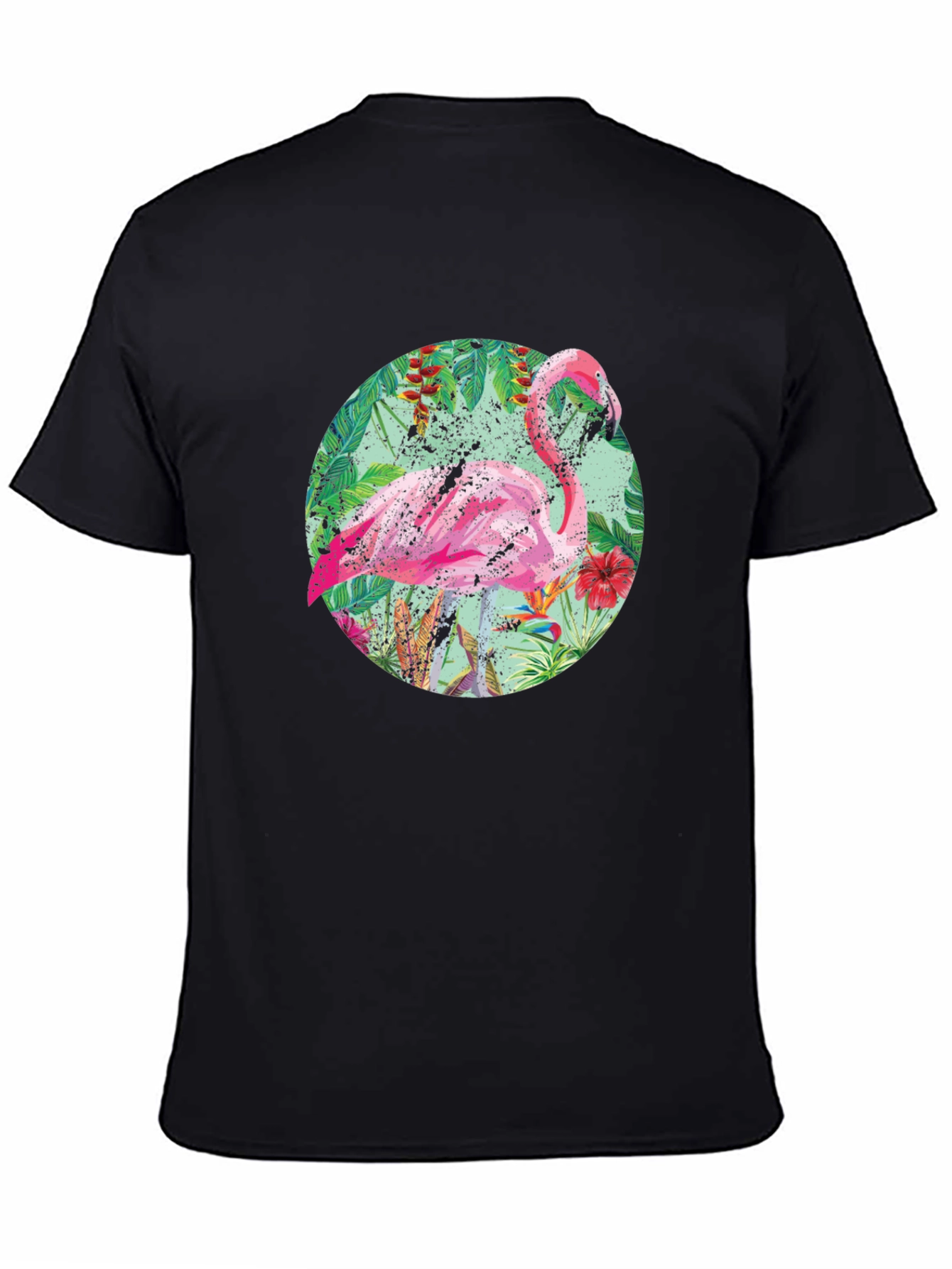 Tropical Flamingo T-Shirt - Black Cotton Tee