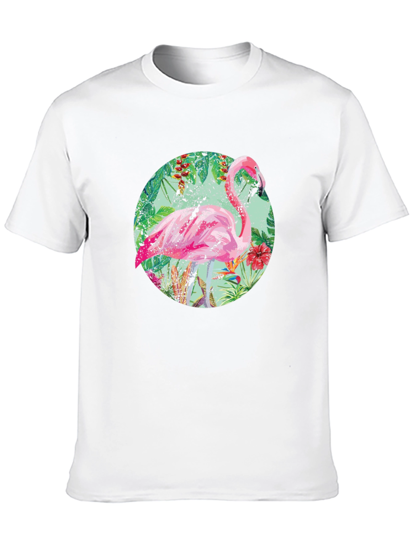 Tropical Flamingo T-Shirt - Black Cotton Tee