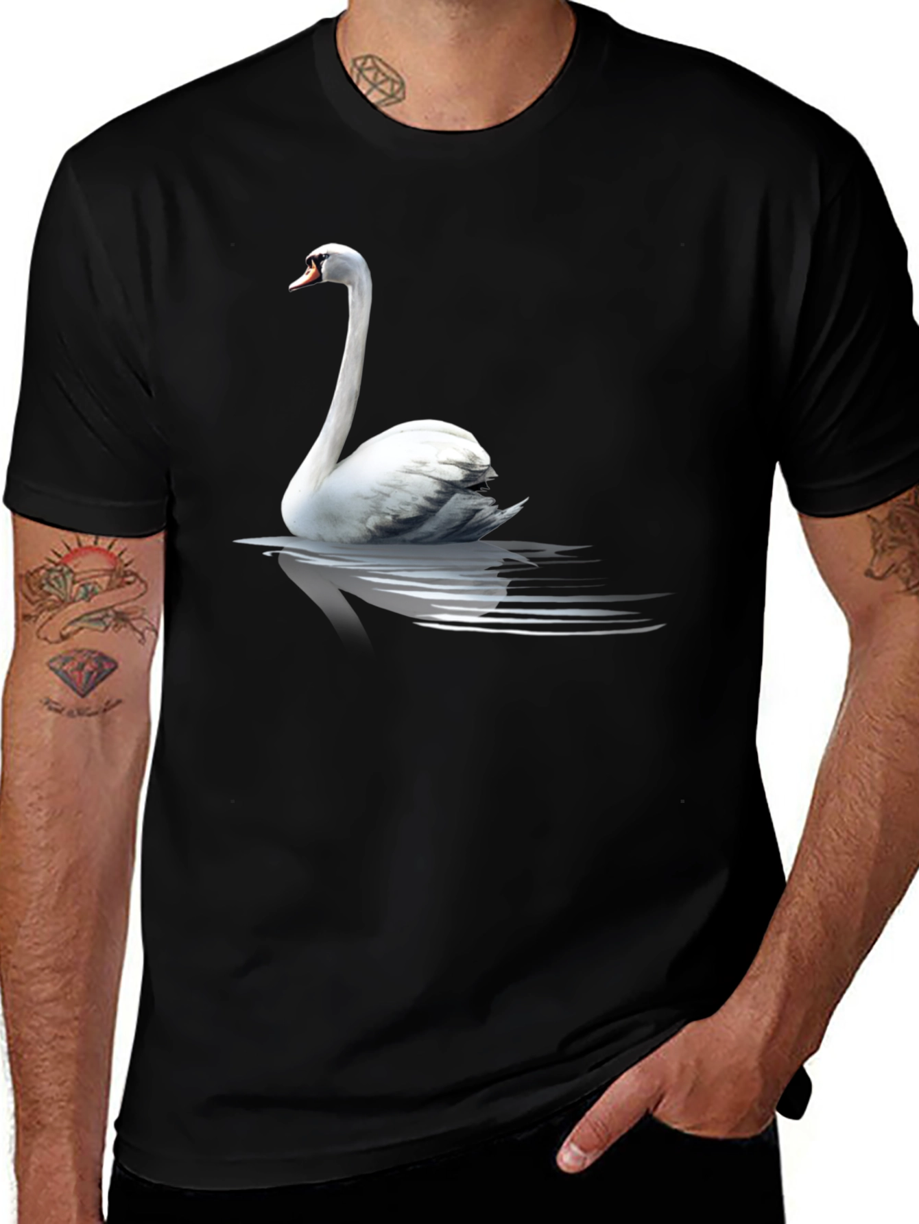Swan Graphic Print Black T-Shirt