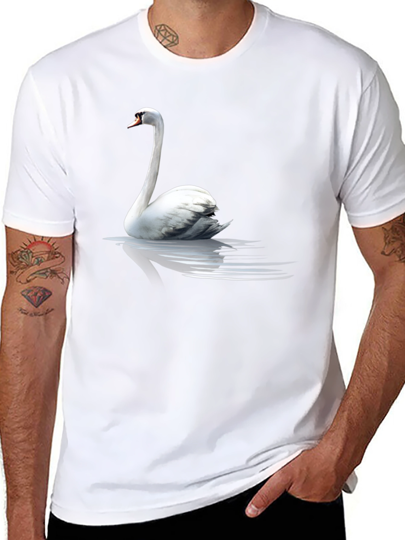 Swan Graphic Print Black T-Shirt