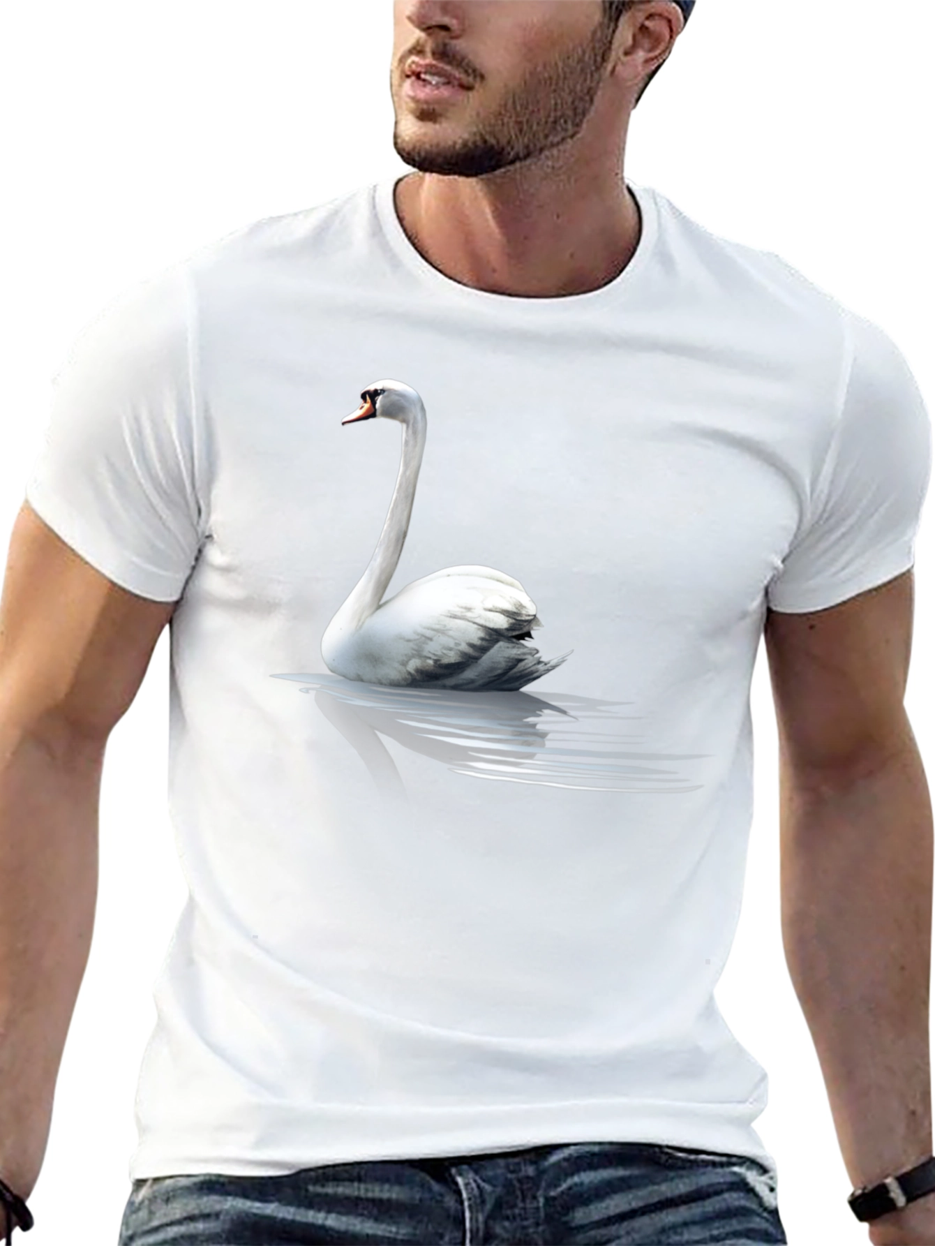 Swan Graphic Print Black T-Shirt