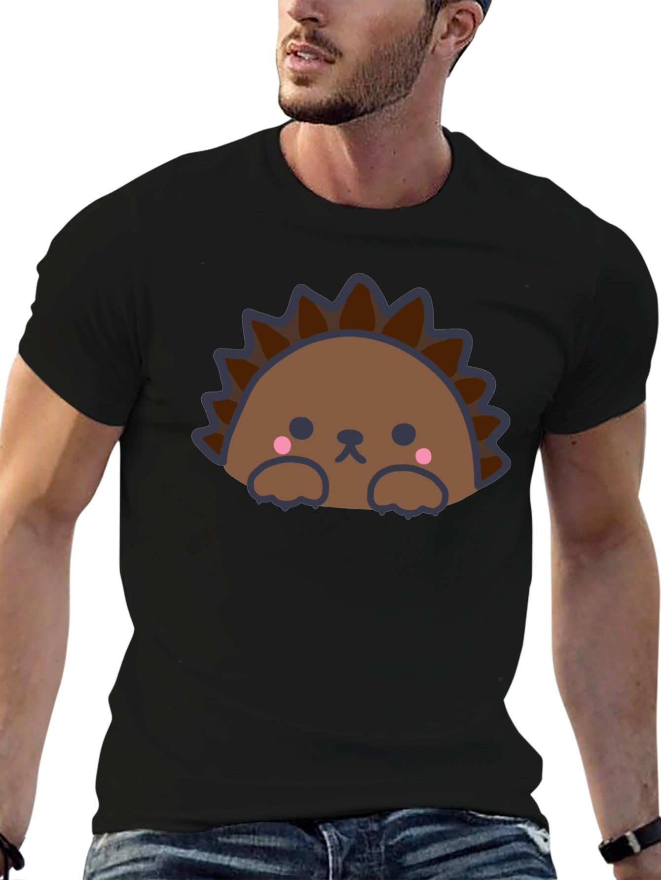 Cute Hedgehog Graphic Tee - Mens Black T-Shirt