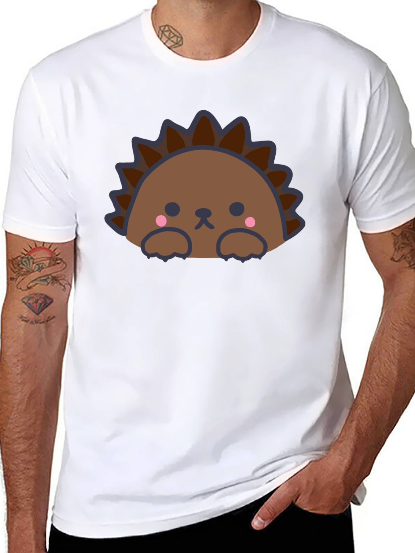 Cute Hedgehog Graphic Tee - Mens Black T-Shirt