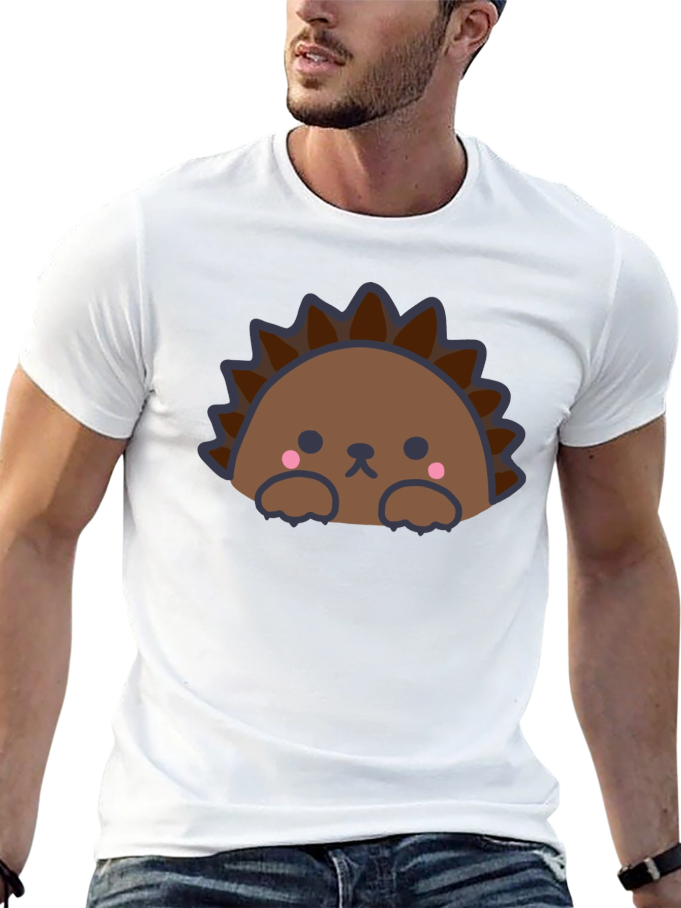 Cute Hedgehog Graphic Tee - Mens Black T-Shirt