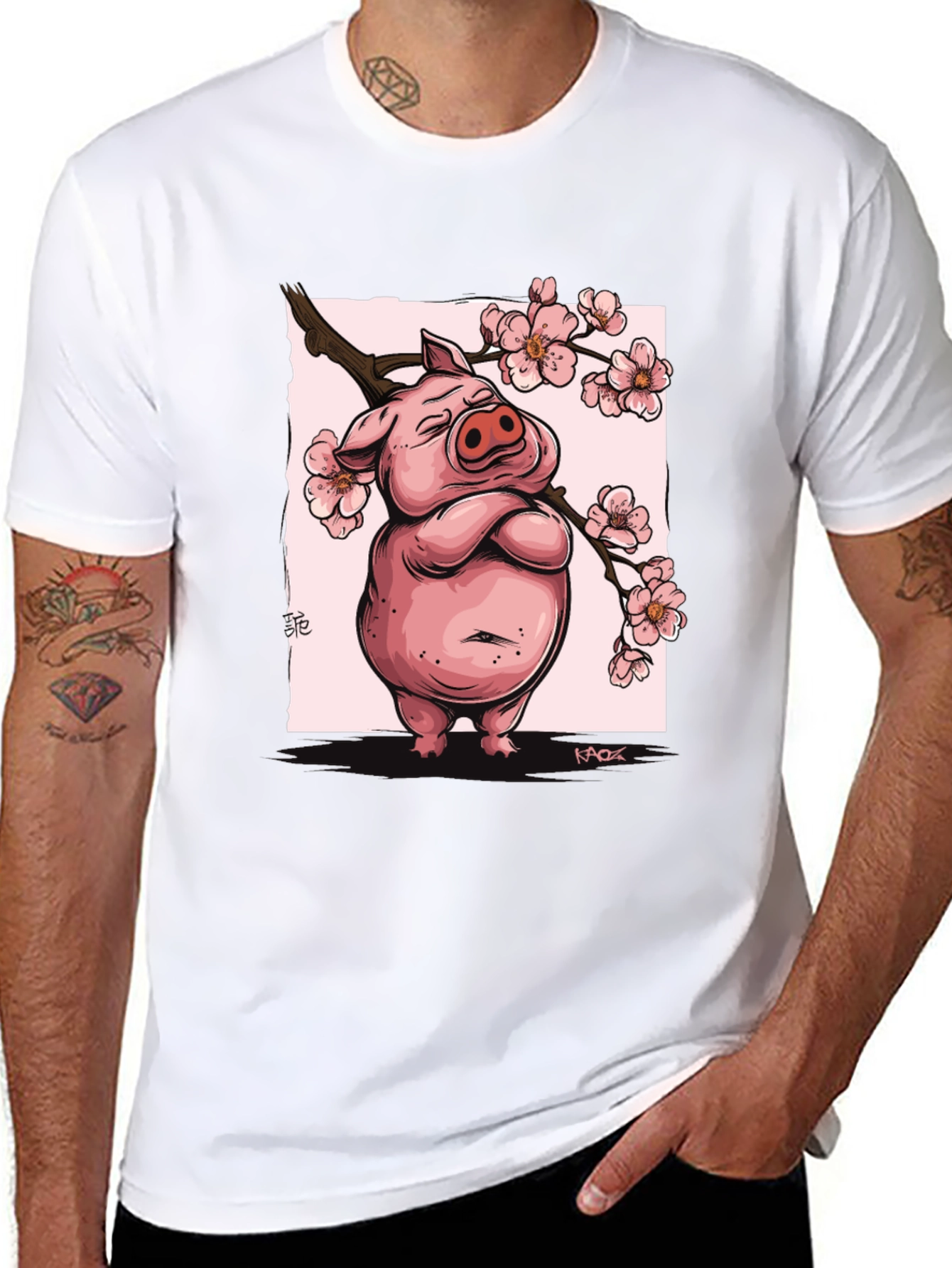 Zen Pig Blossom T-Shirt - Black