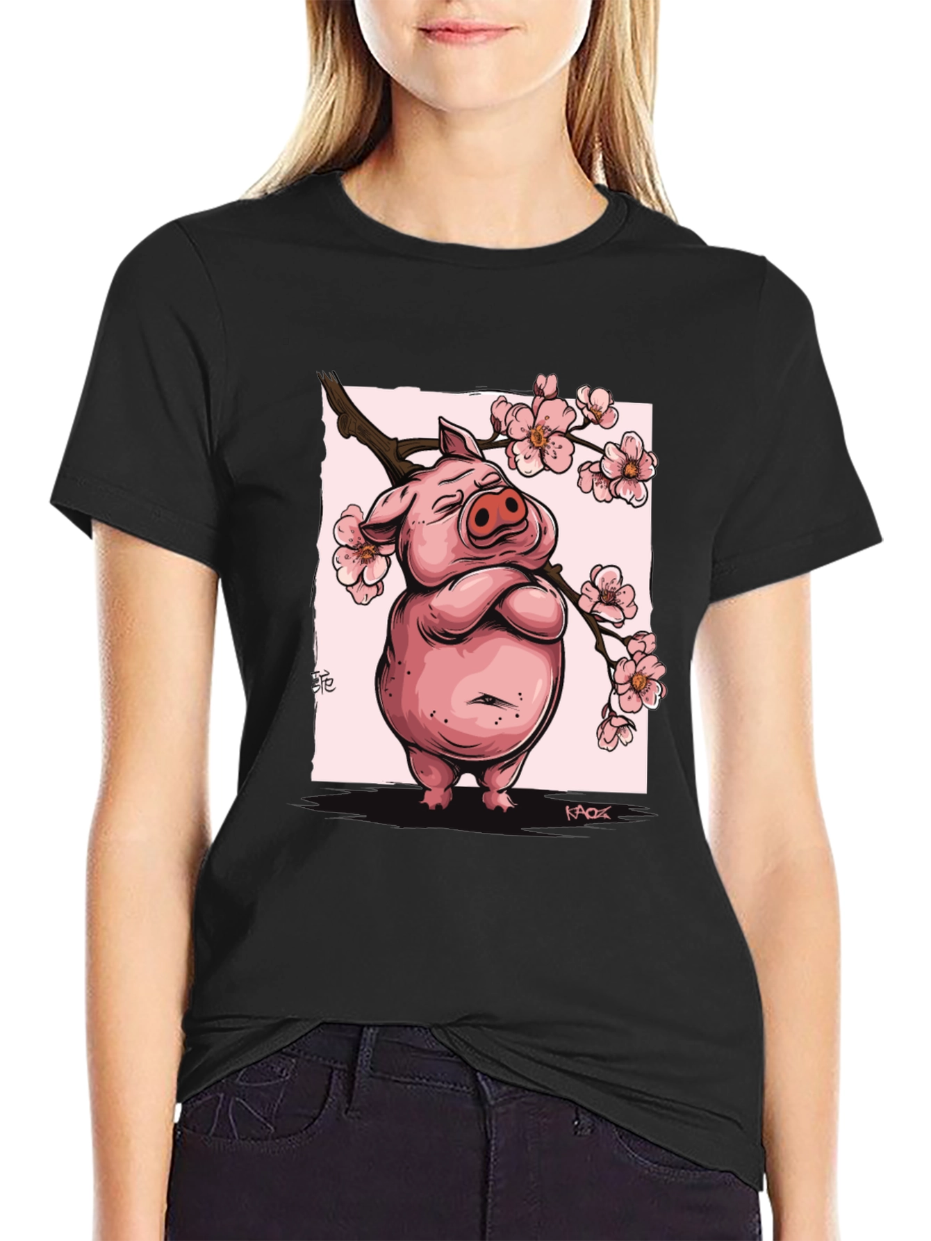 Zen Pig Blossom T-Shirt - Black