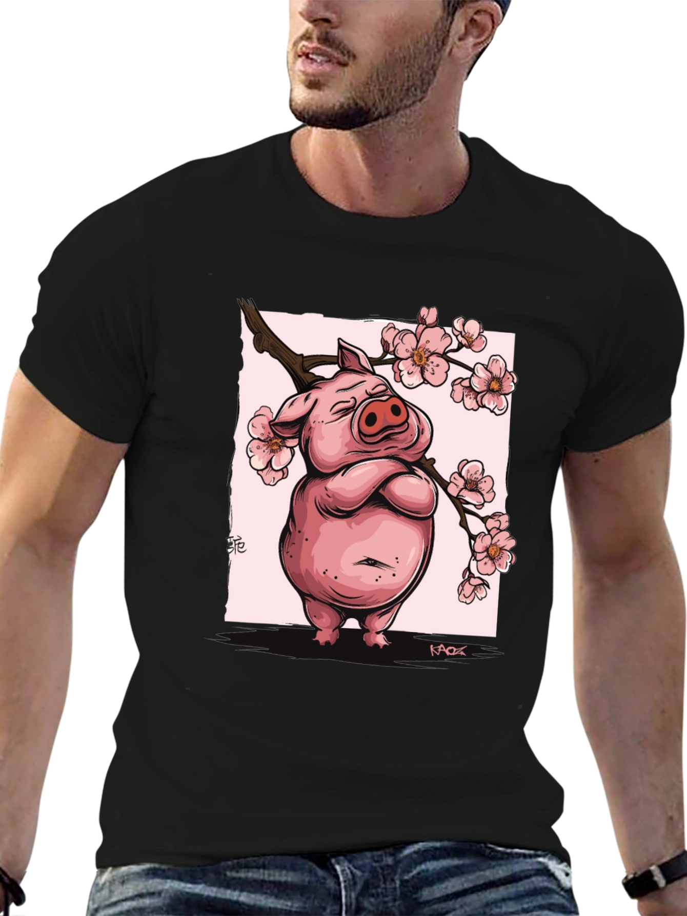 Zen Pig Blossom T-Shirt - Black