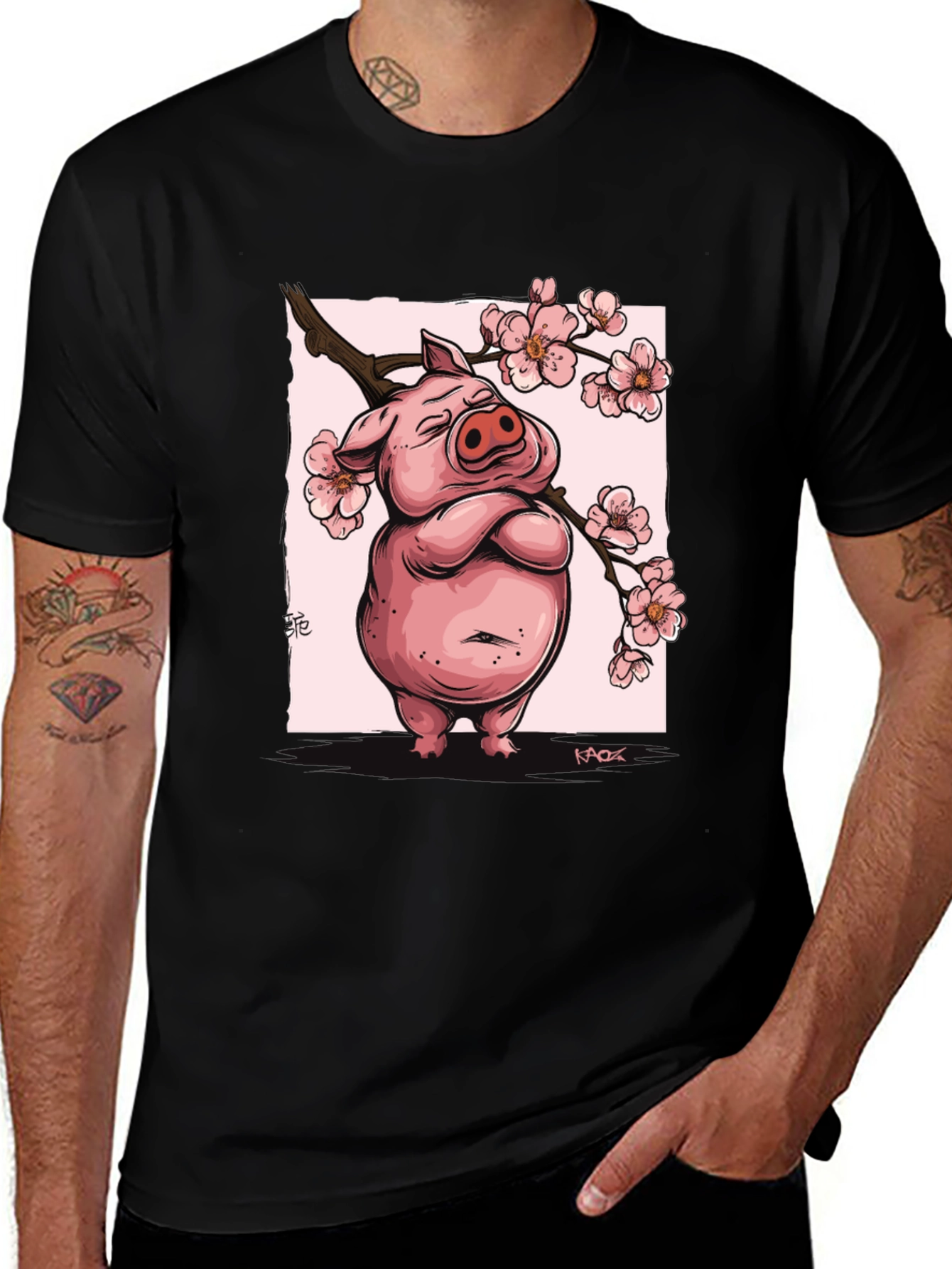 Zen Pig Blossom T-Shirt - Black