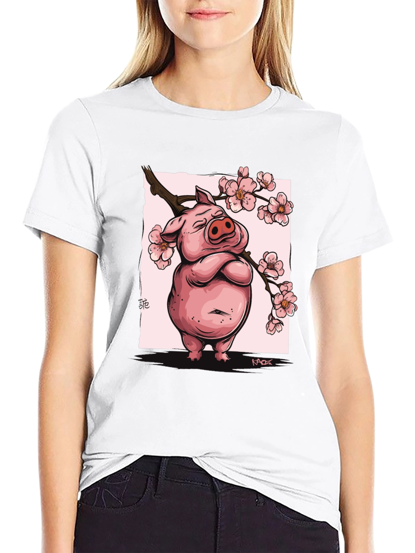 Zen Pig Blossom T-Shirt - Black