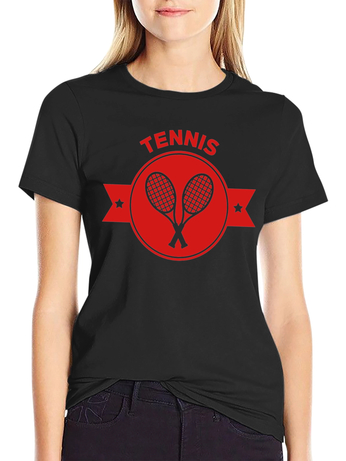 Tennis Racket Emblem Tee - Classic Black Cotton Shirt