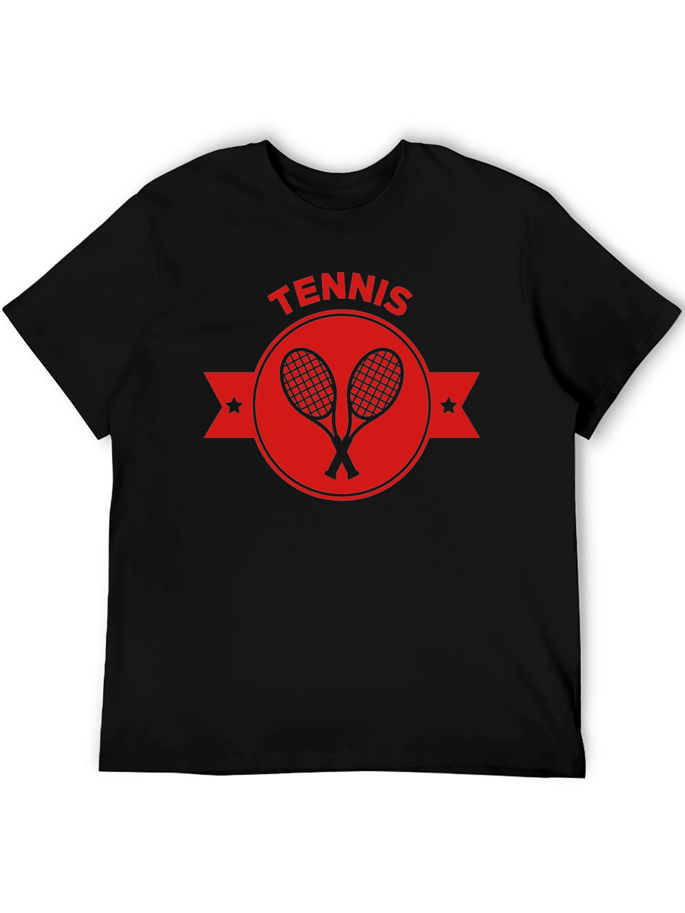 Tennis Racket Emblem Tee - Classic Black Cotton Shirt