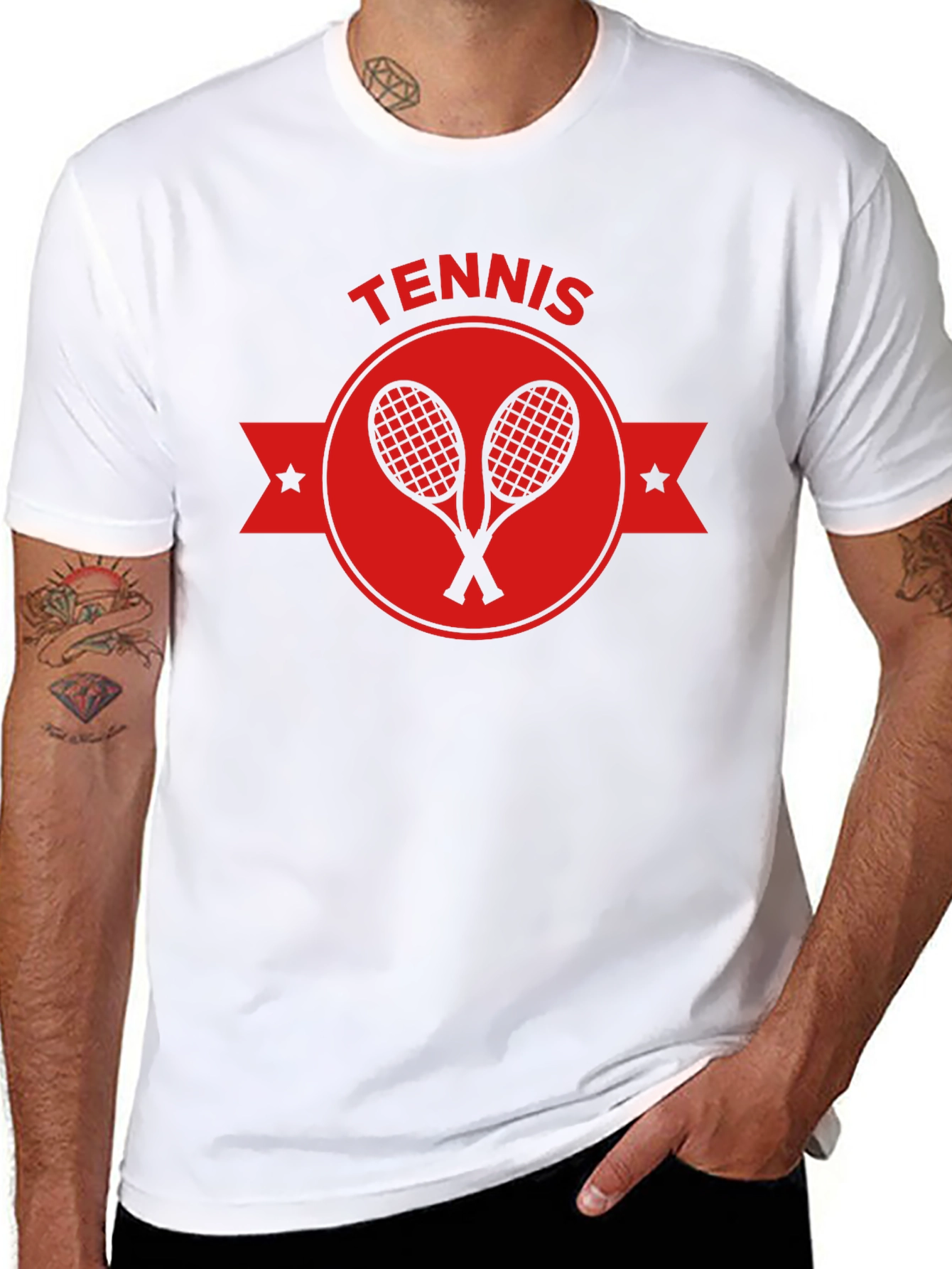 Tennis Racket Emblem Tee - Classic Black Cotton Shirt