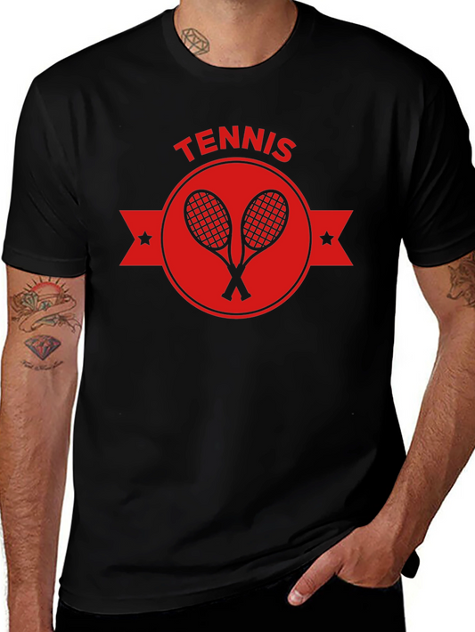 Tennis Racket Emblem Tee - Classic Black Cotton Shirt