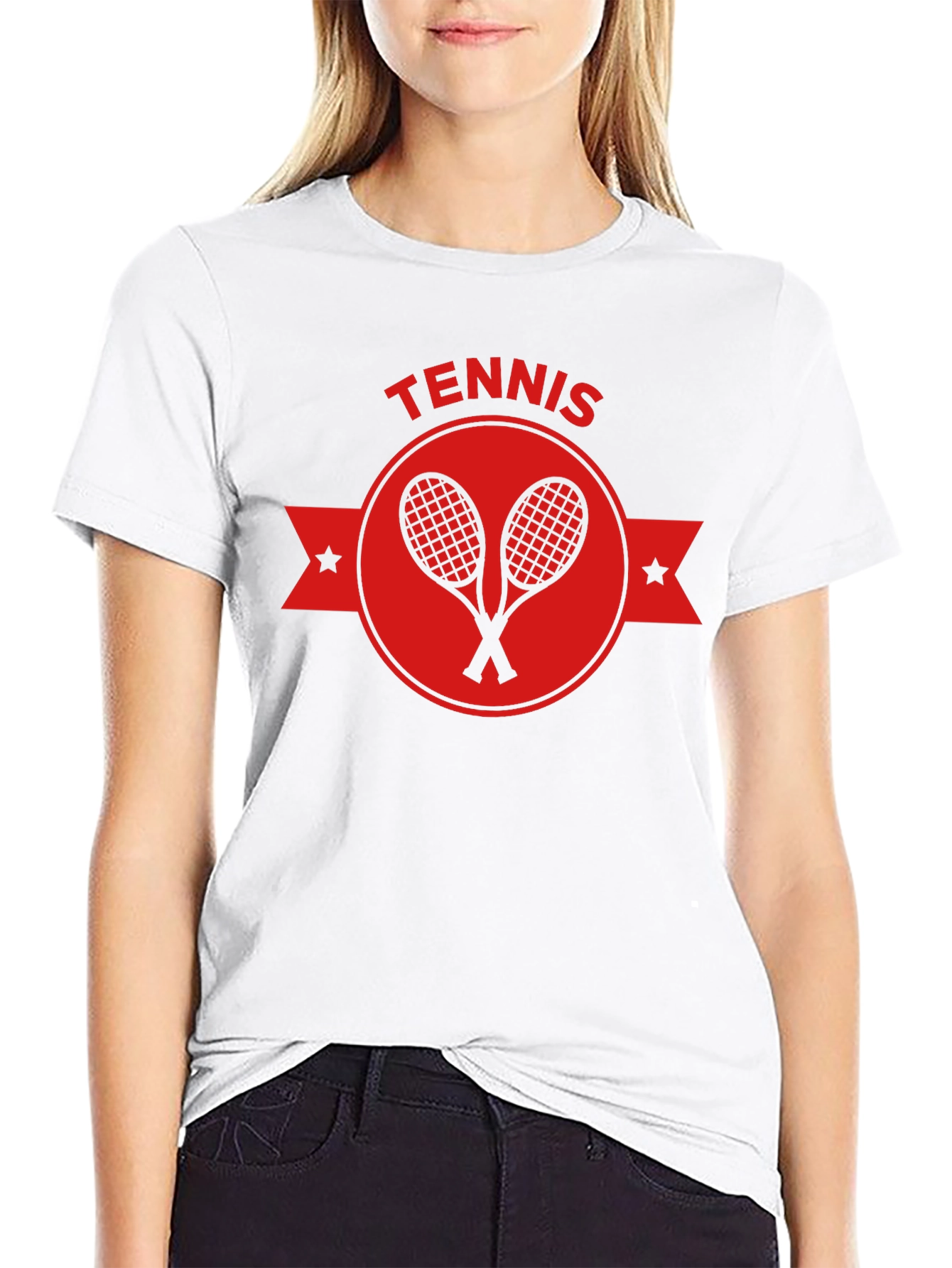 Tennis Racket Emblem Tee - Classic Black Cotton Shirt