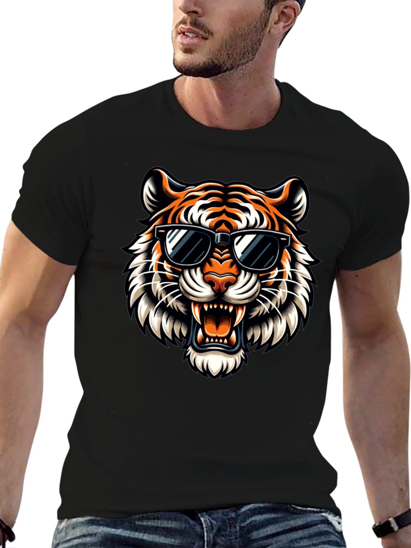 Cool Tiger Graphic Tee - Stylish Black T-Shirt