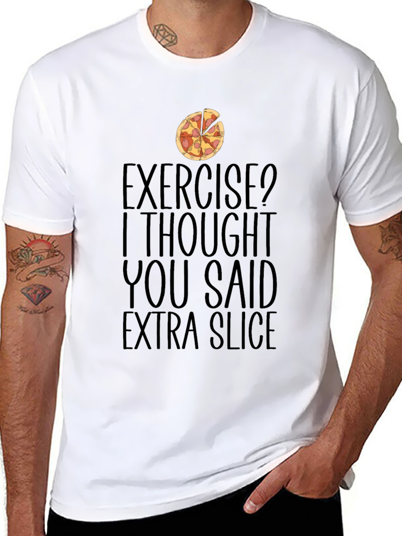 Funny Pizza Lover T-Shirt Exercise Extra Slice Joke Tee