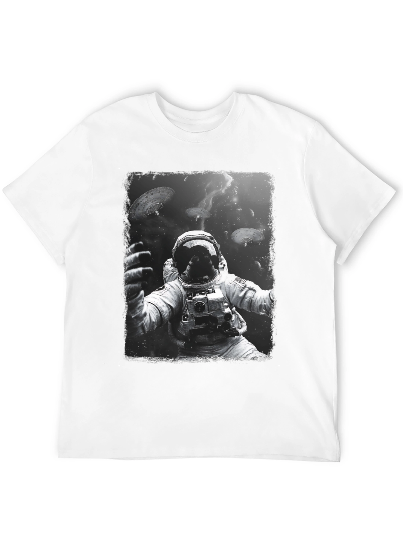 Astronaut in Space Graphic Tee - Black Cotton T-Shirt