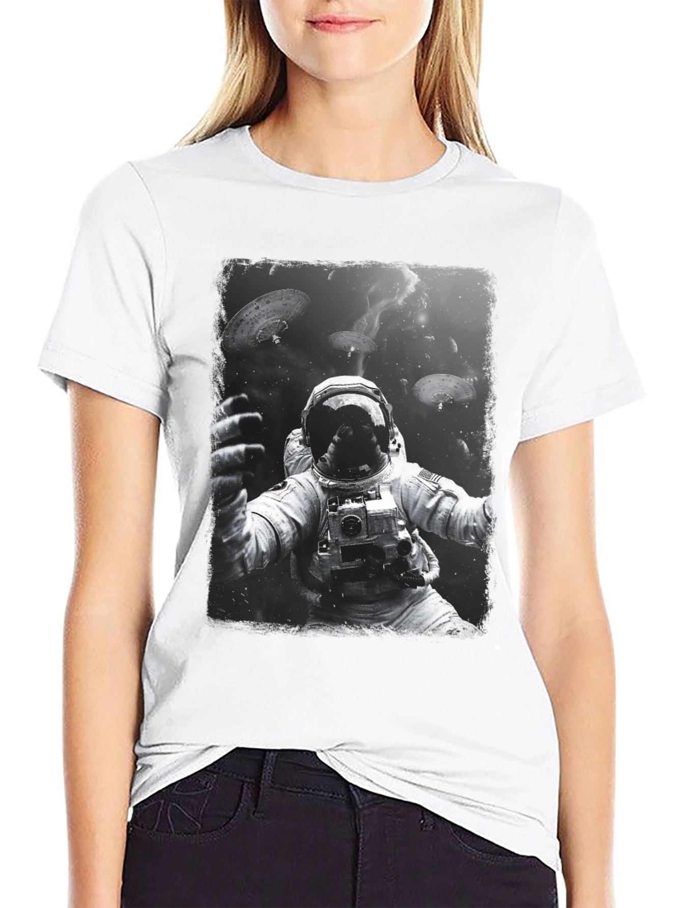 Astronaut in Space Graphic Tee - Black Cotton T-Shirt